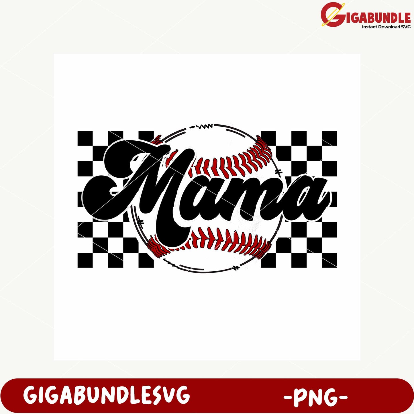 Baseball Mama Design Checkered Pattern PNG File