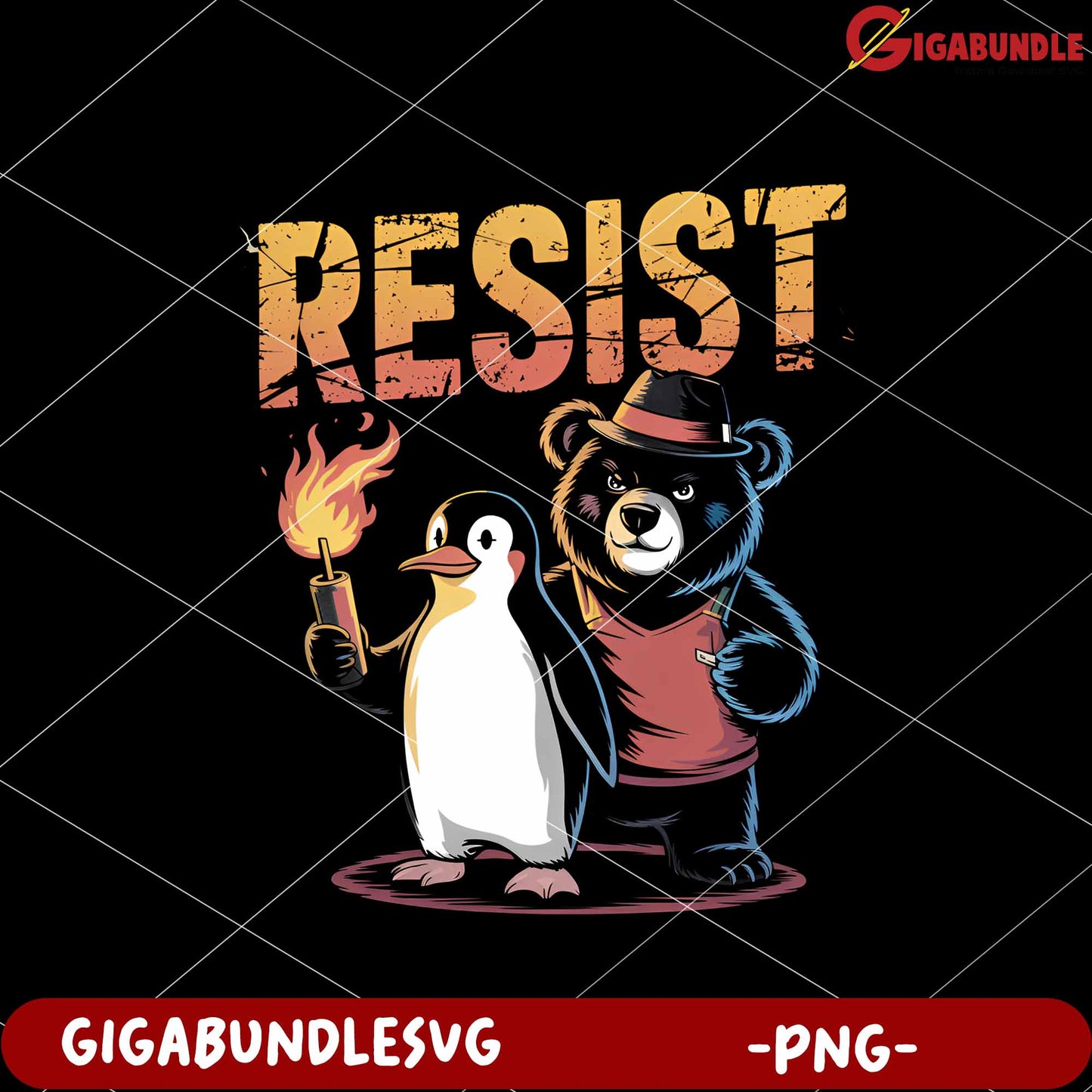 Bear and penguin resist design png, animal protest design png, cute resist animals png