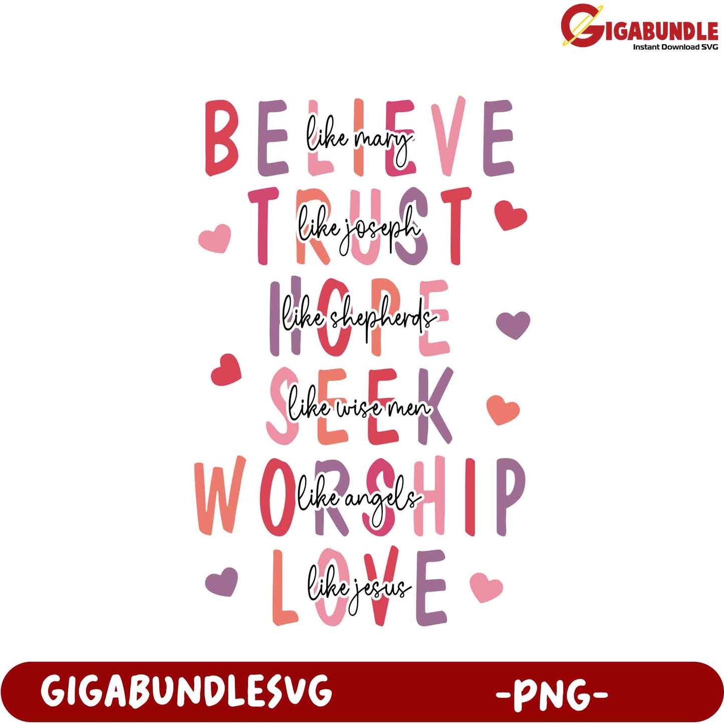 Believe, Trust, Hope Inspirational Faith PNG Art for Home Decor
