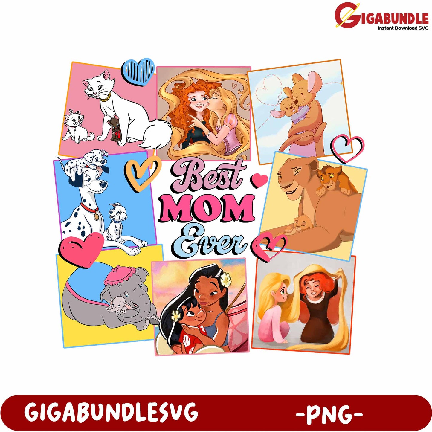 Best Mom Ever Disney Characters Art PNG for Mother's Day Gift