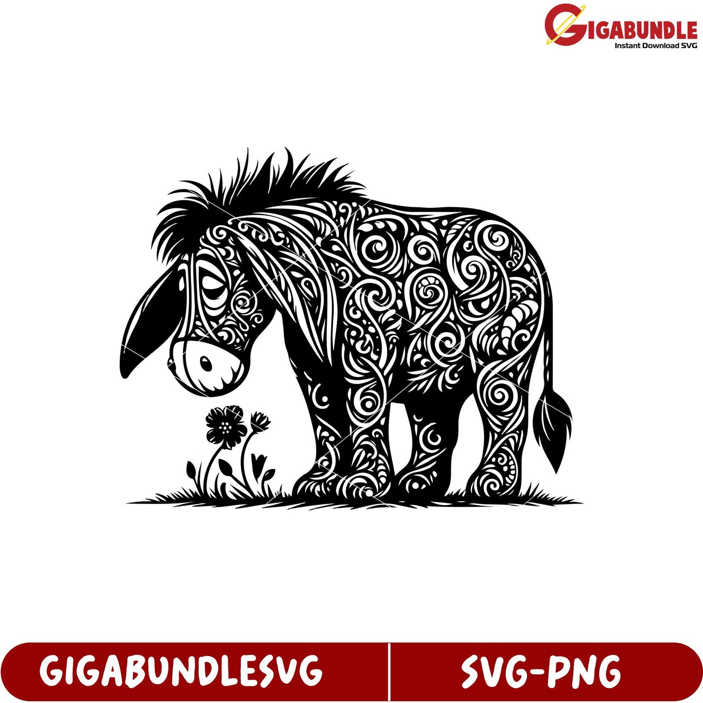 Black and White Artistic Donkey SVG Design for Creative Projects
