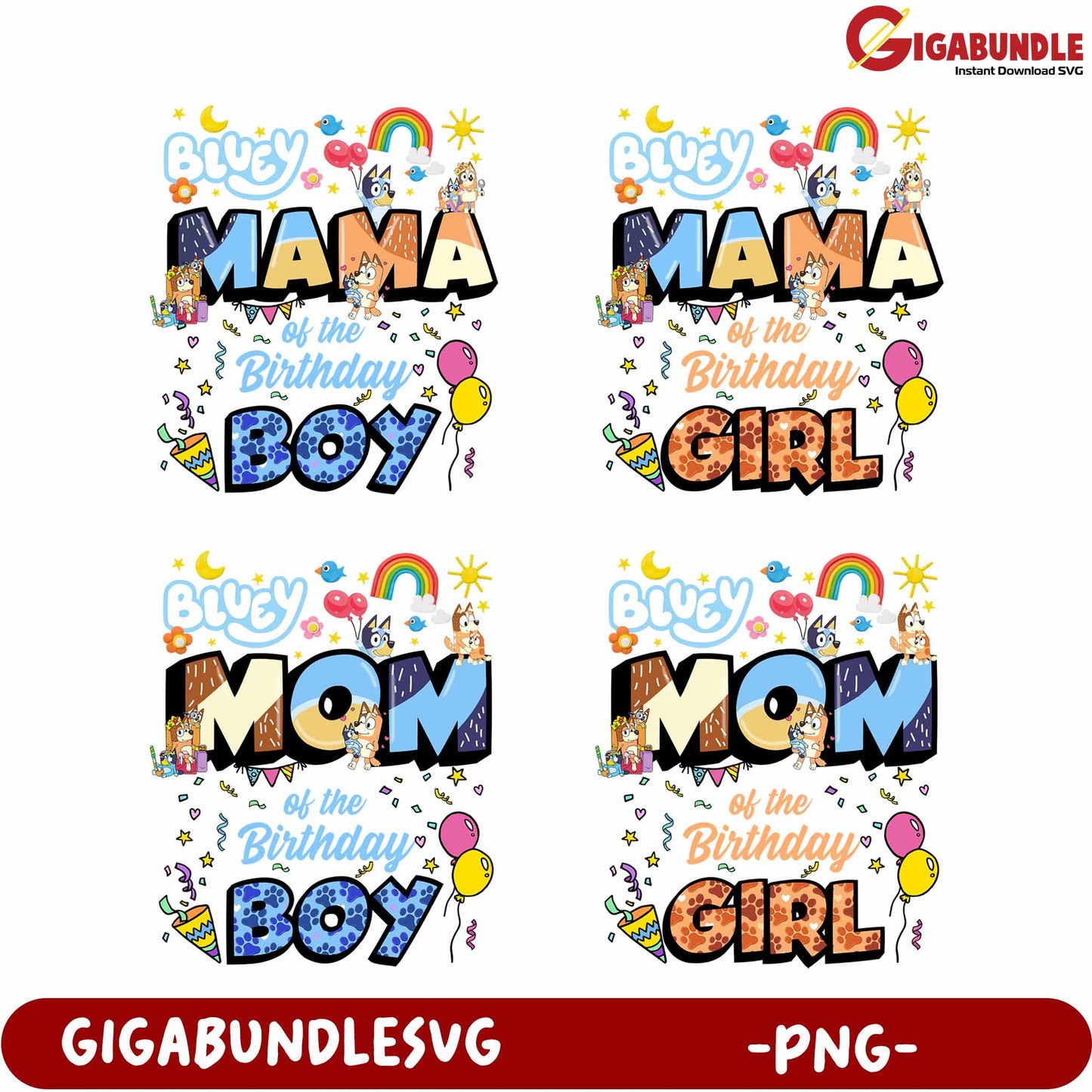 Bluey Birthday Mom and Mama Designs for Boys and Girls PNG Clipart