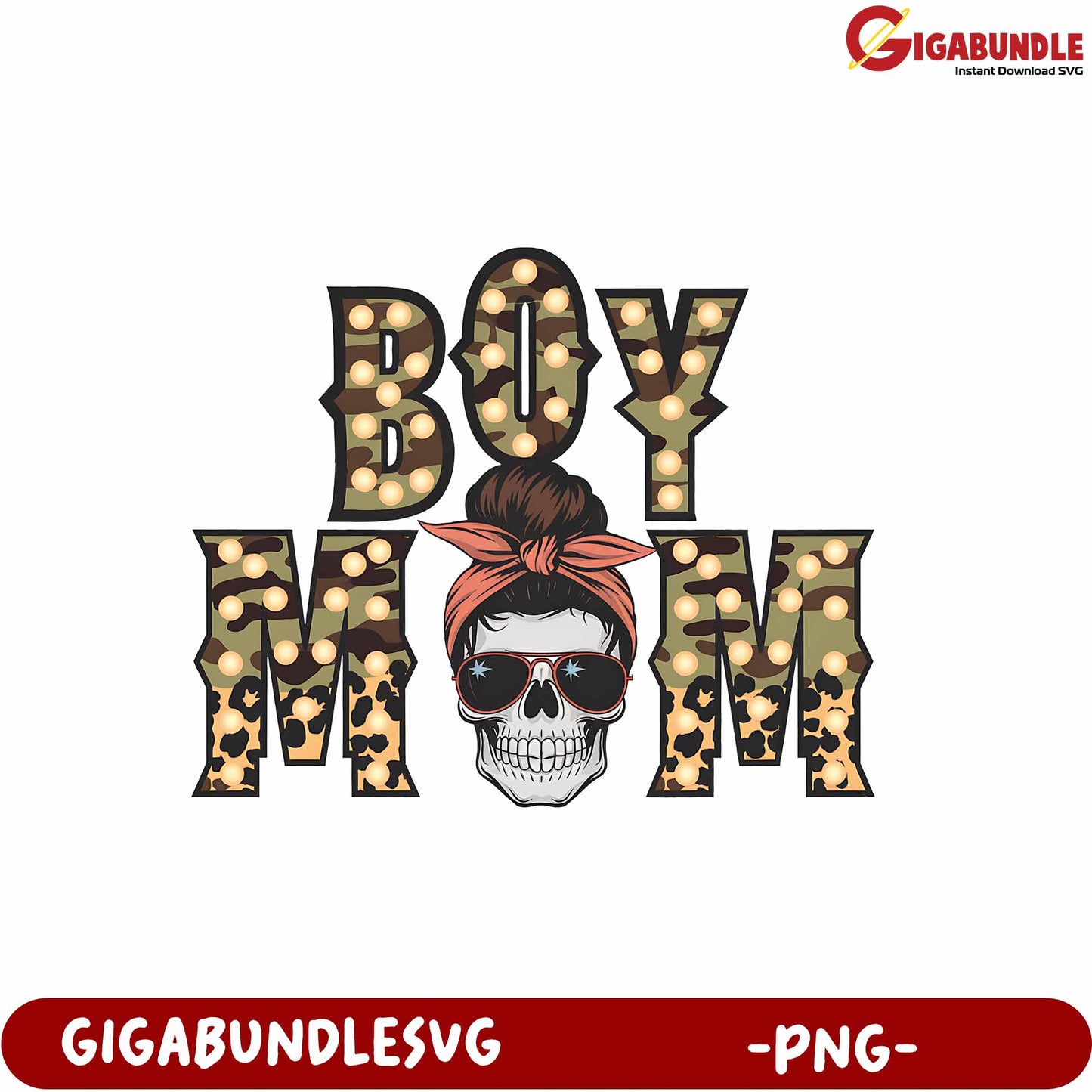 Boy Mom Graphic Design with Skull and Funky Lettering in PNG Format
