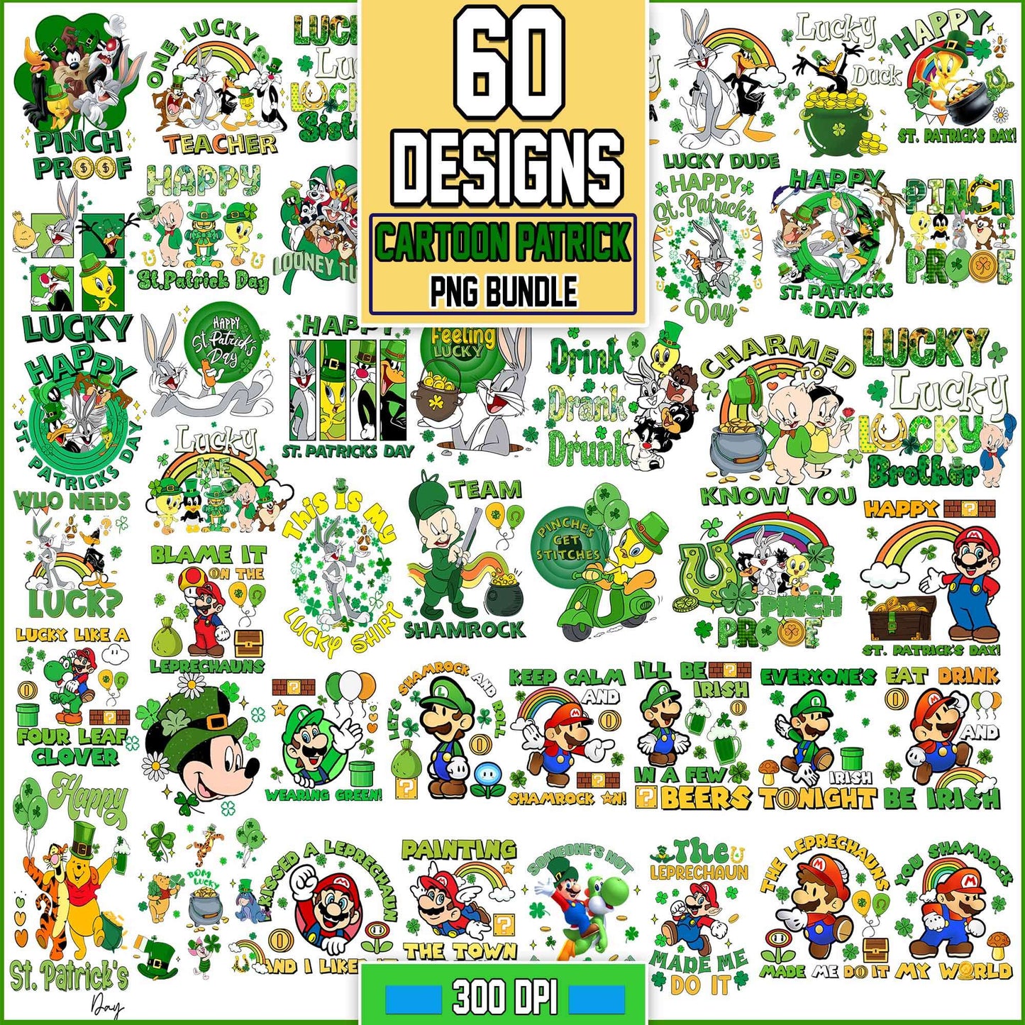 Patrick Cartoon Bundle png, Retro Patricks Day Png