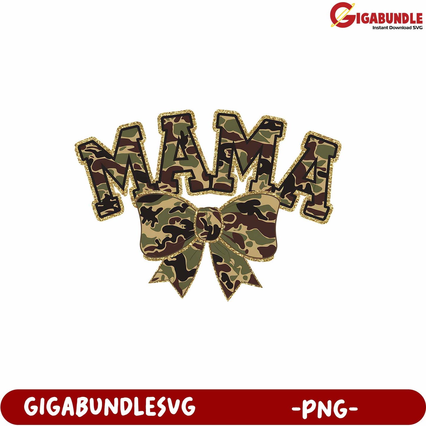 Camo Mama Design with Bow PNG for Creative Projects and Crafts