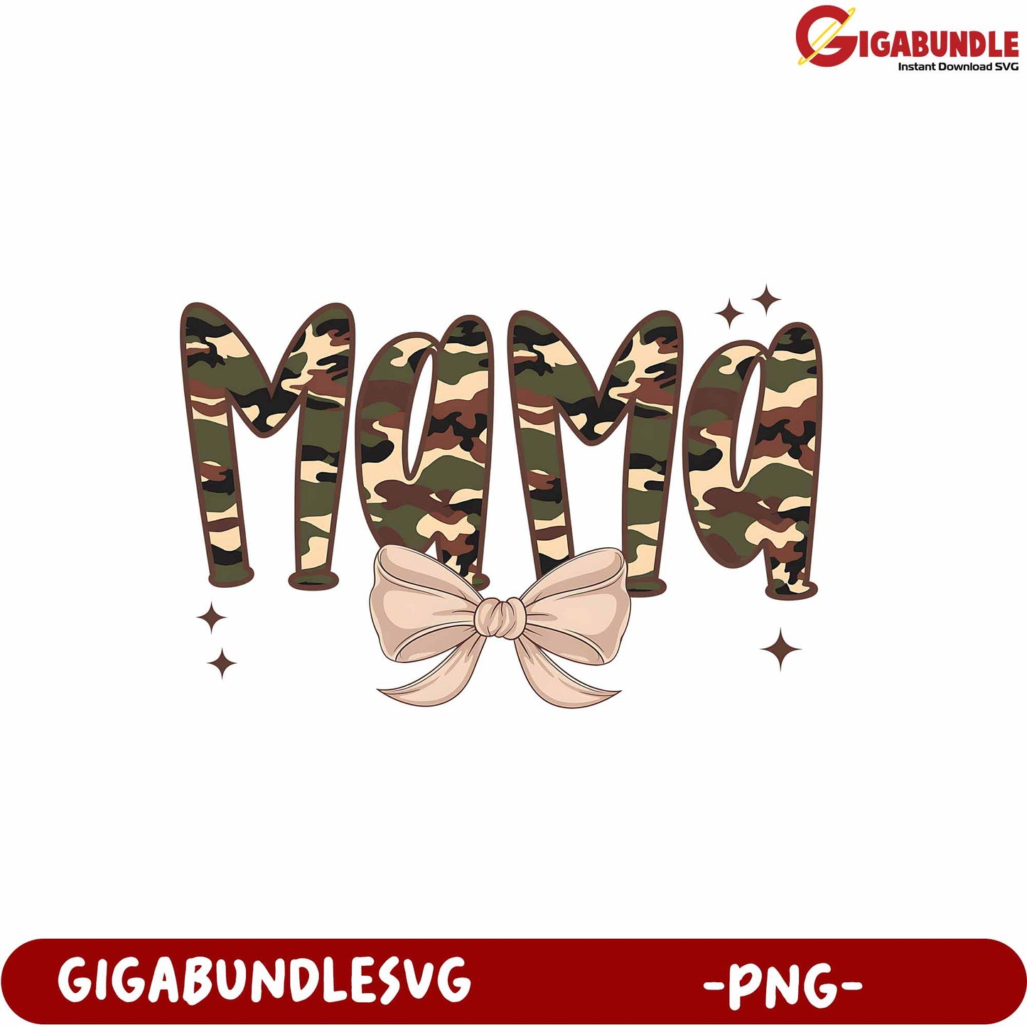 Camo Mama Design with Bow for PNG Printable Crafts and Projects