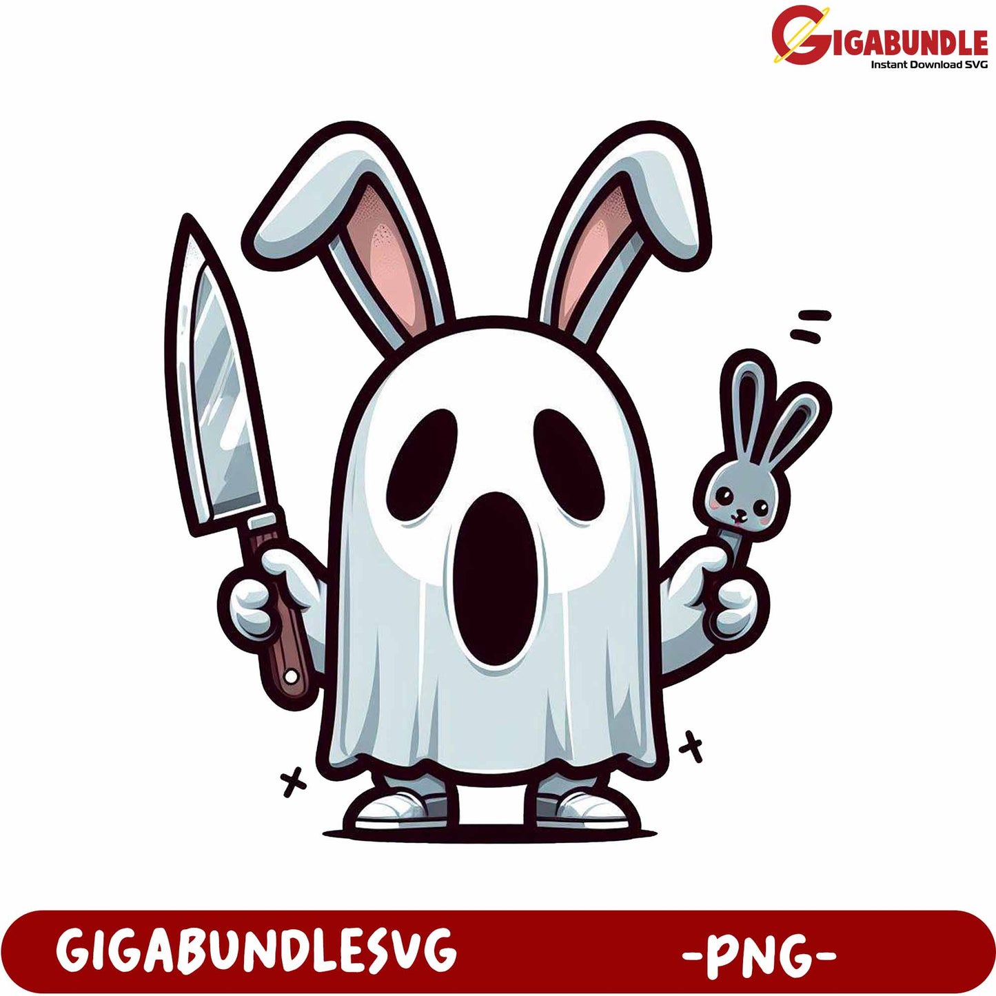 Cartoon Ghost Bunny with Knife PNG Art for Creative Projects