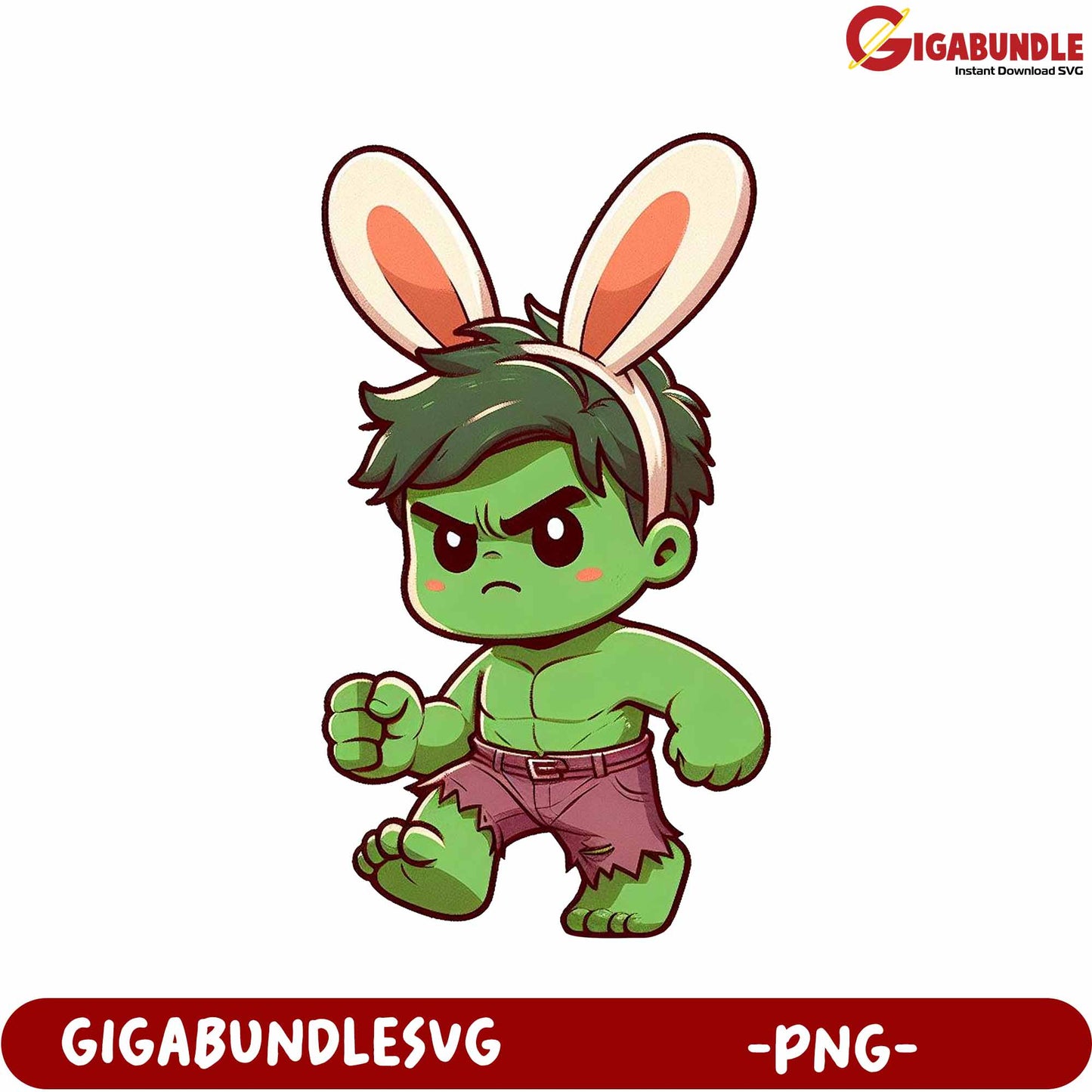Cartoon Green Character with Bunny Ears - Cute PNG Illustration