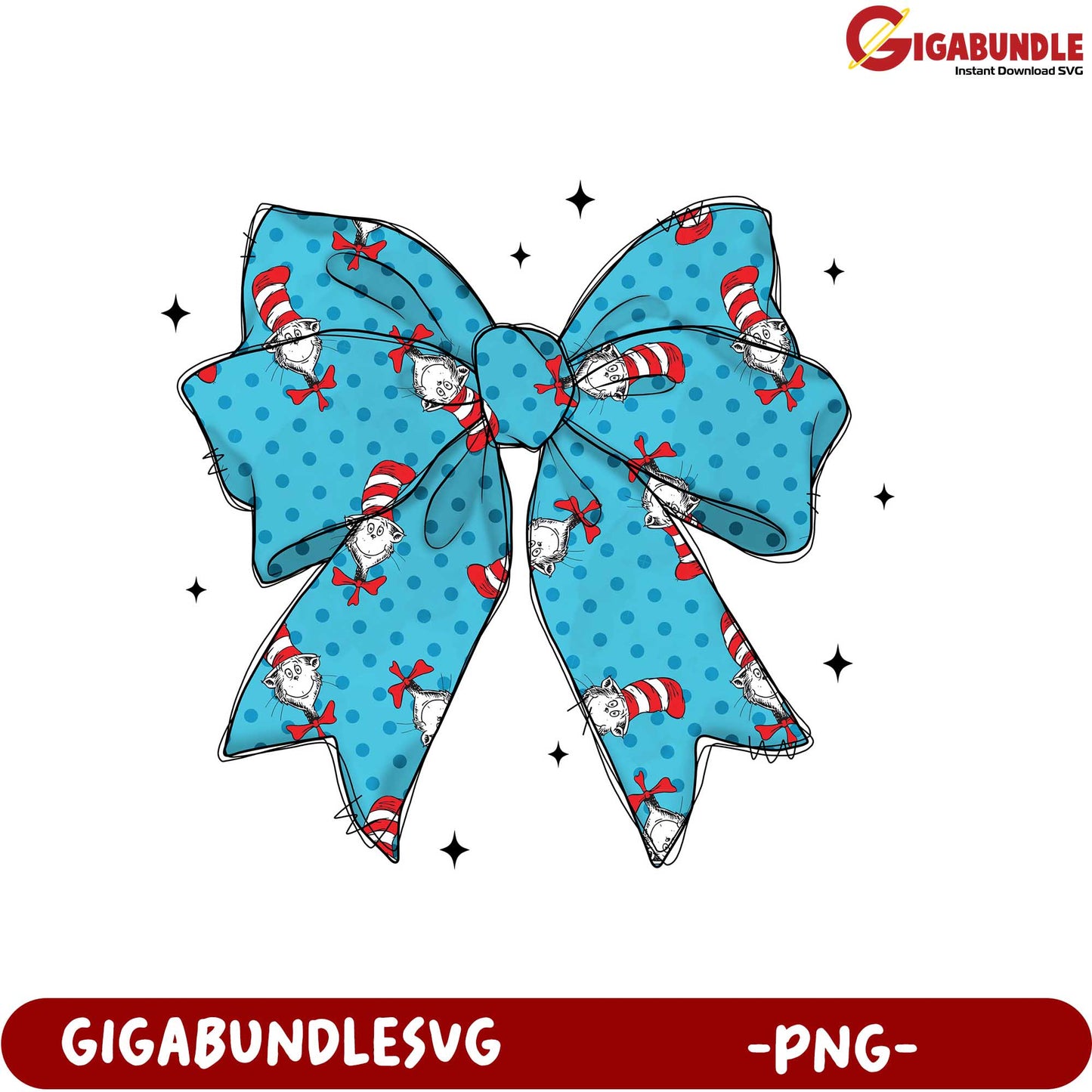 Cat in the Hat Bow PNG Fun Blue Polka Dot Design Download