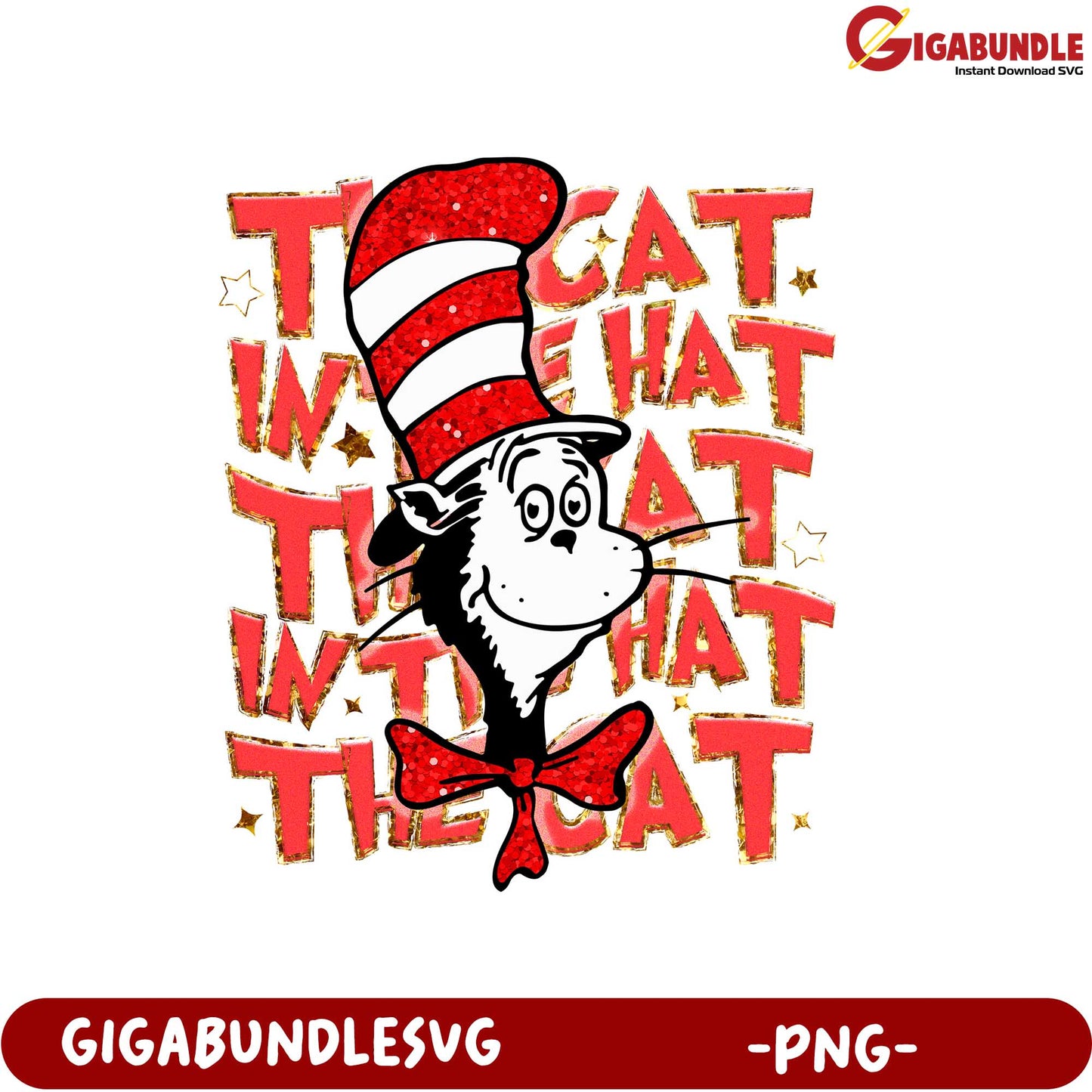 Cat in the Hat Glitter PNG Fun Dr. Seuss Design Download