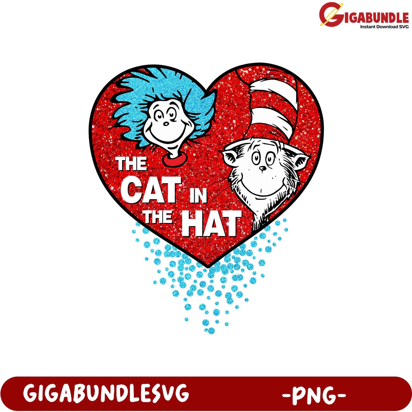 Cat in the Hat Heart PNG Glitter SVG