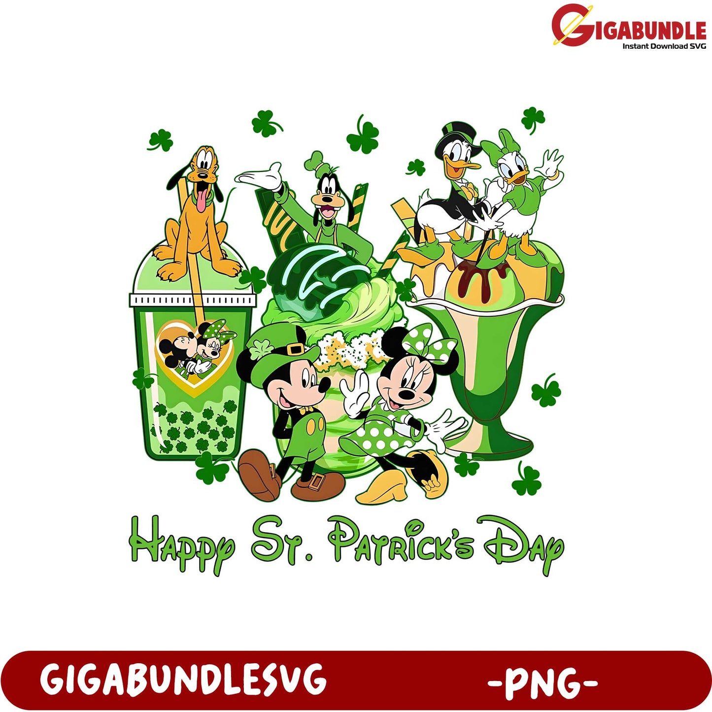 Celebrate St. Patrick's Day with Mickey & Friends PNG Design