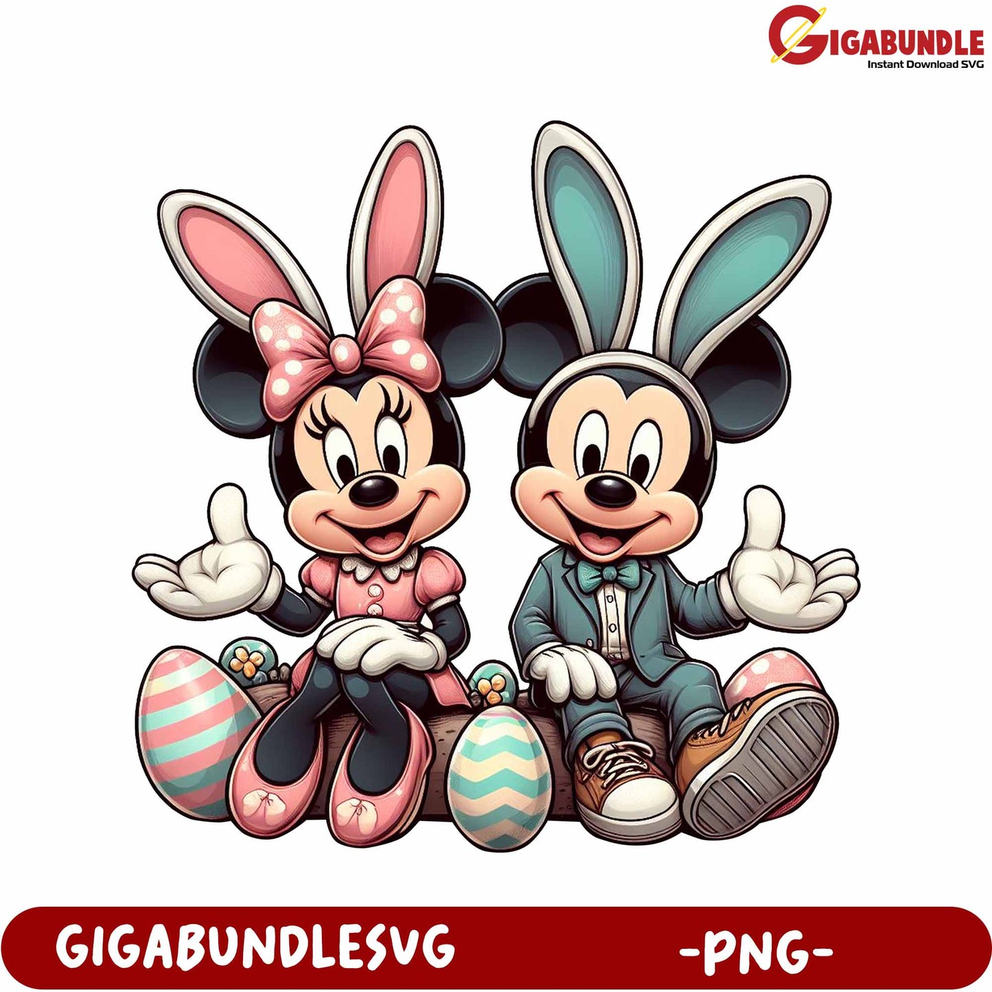 Celebrate with Mickey and Minnie Cute Easter PNG Design