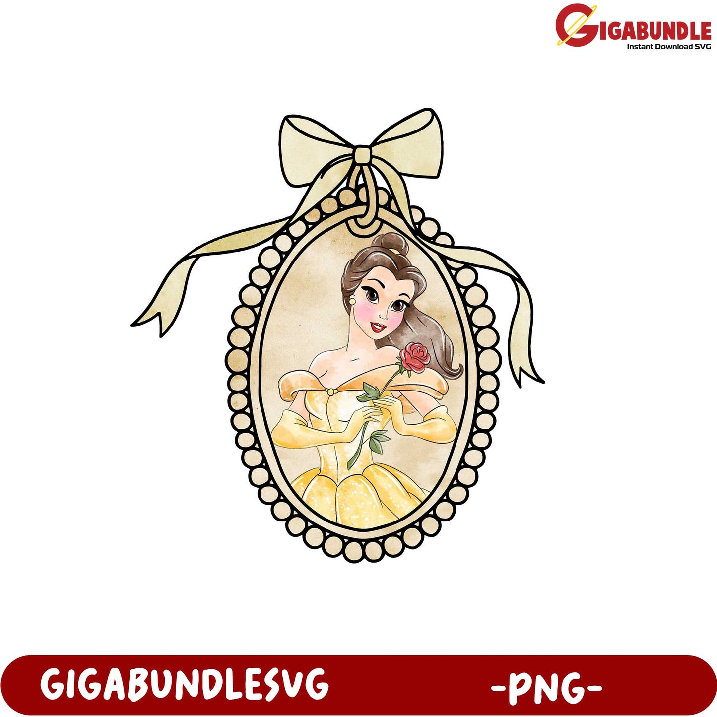 Charming Belle Portrait PNG Graphic for Disney-Inspired Creations