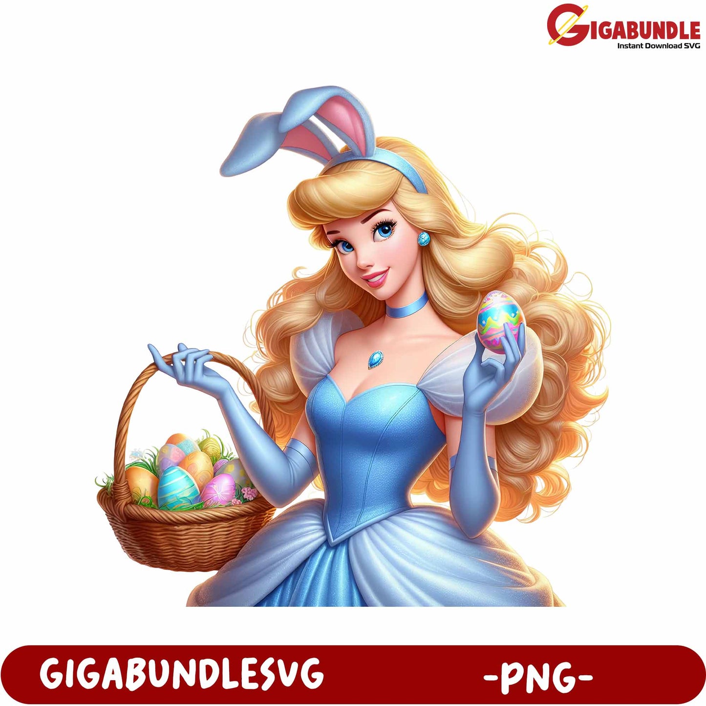 Charming Bunny Princess with Egg Basket - PNG File Download