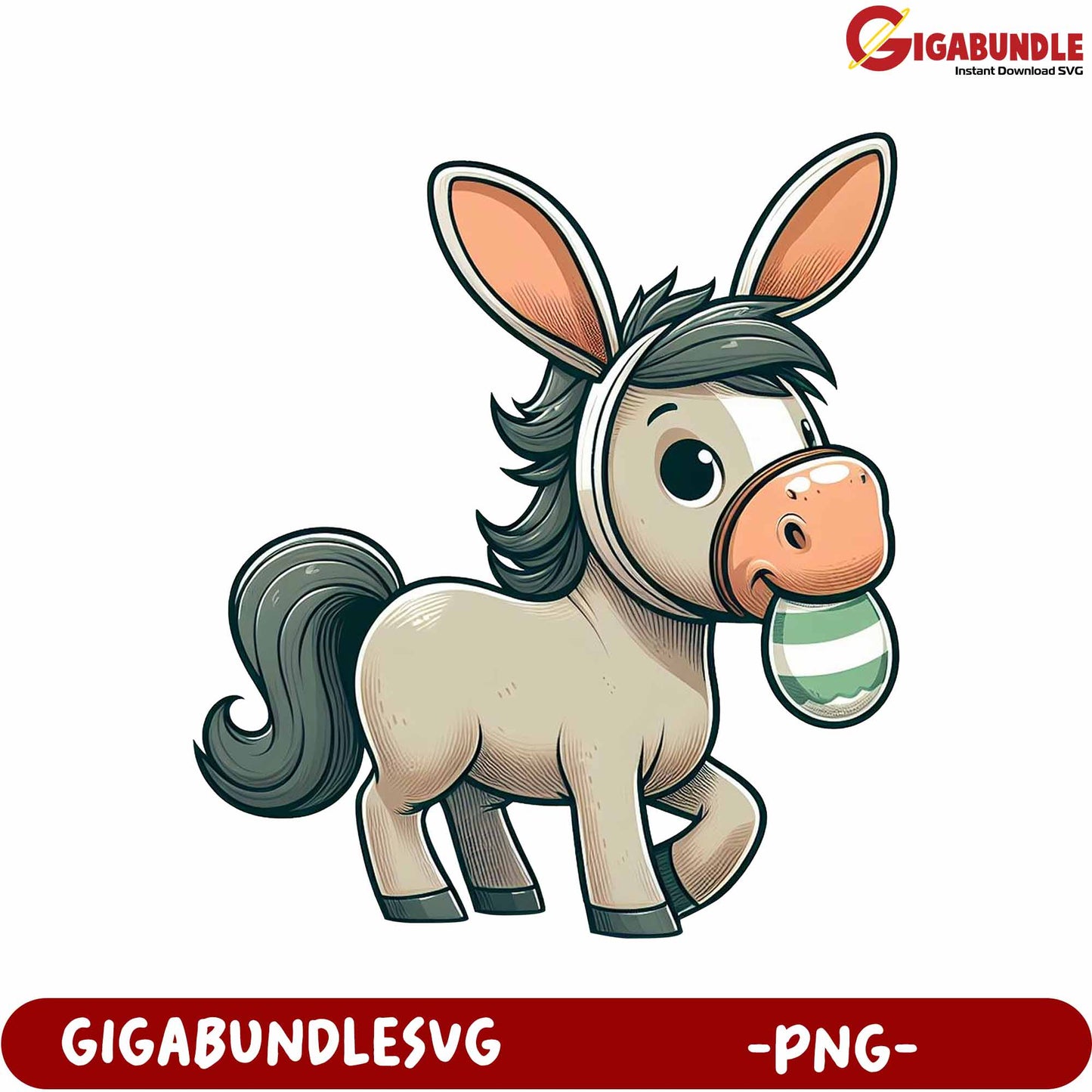 Charming Cartoon Donkey Holding Egg - Downloadable PNG Format