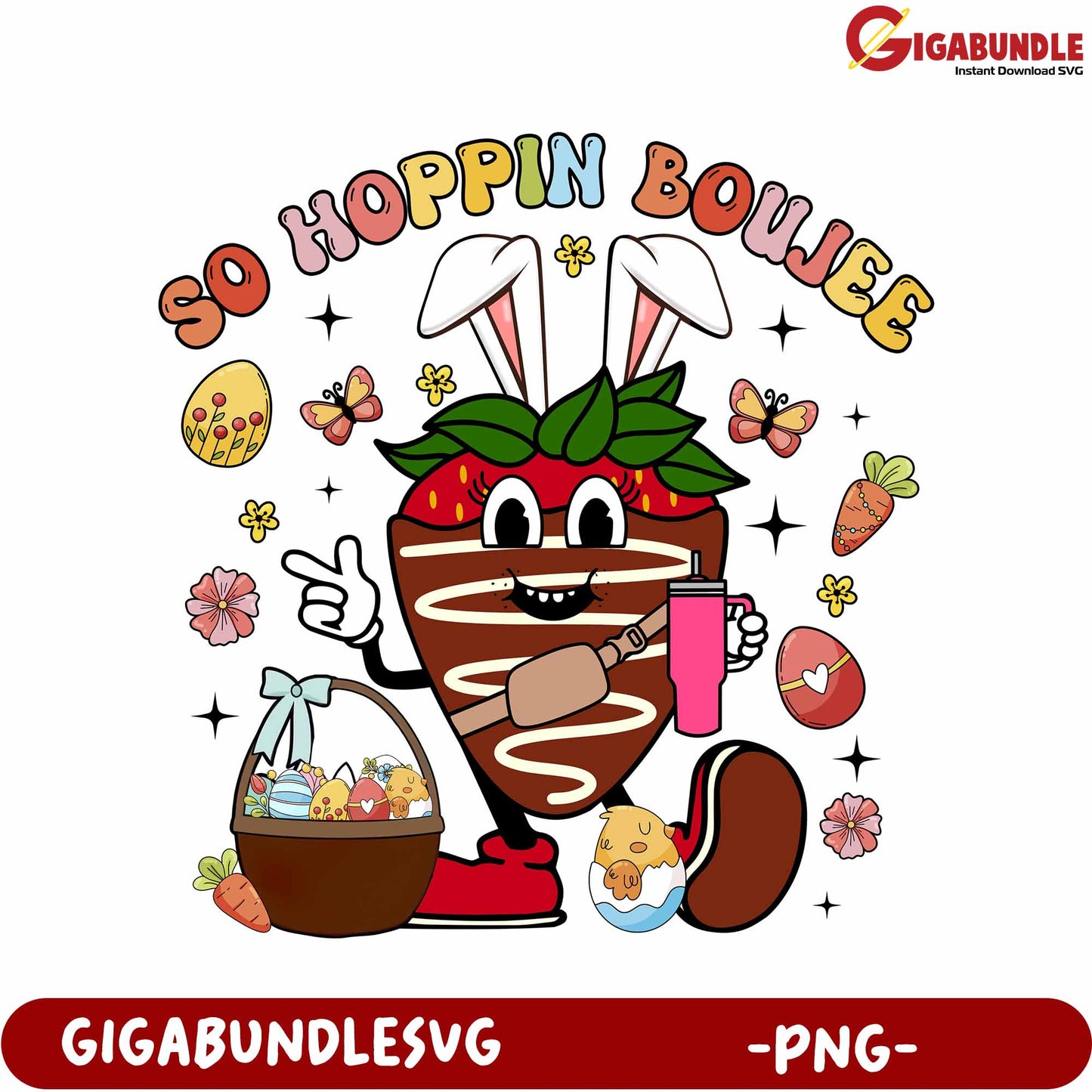 Charming Chocolate Strawberry Easter Bunny PNG Art Design