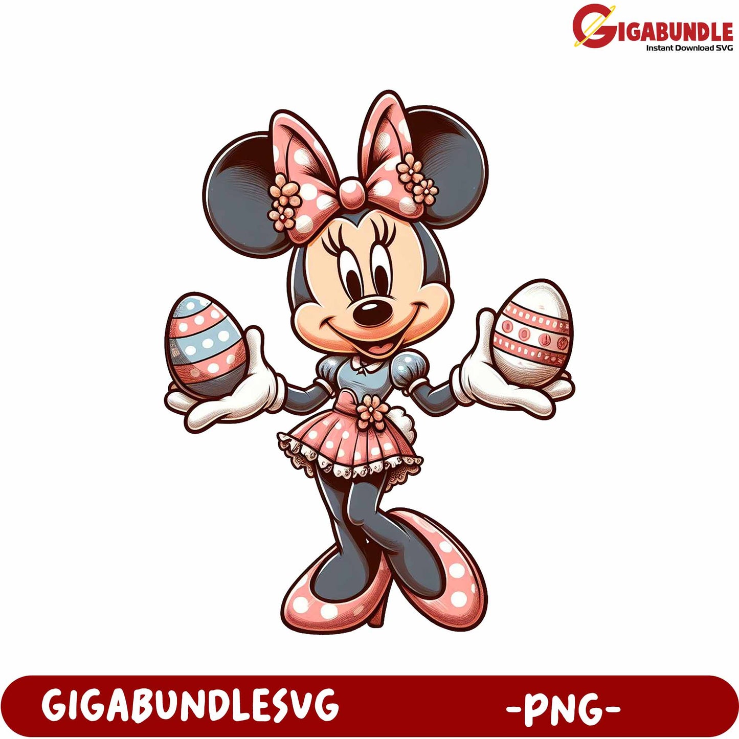 Charming Easter Character Holding Colorful Eggs - PNG Format