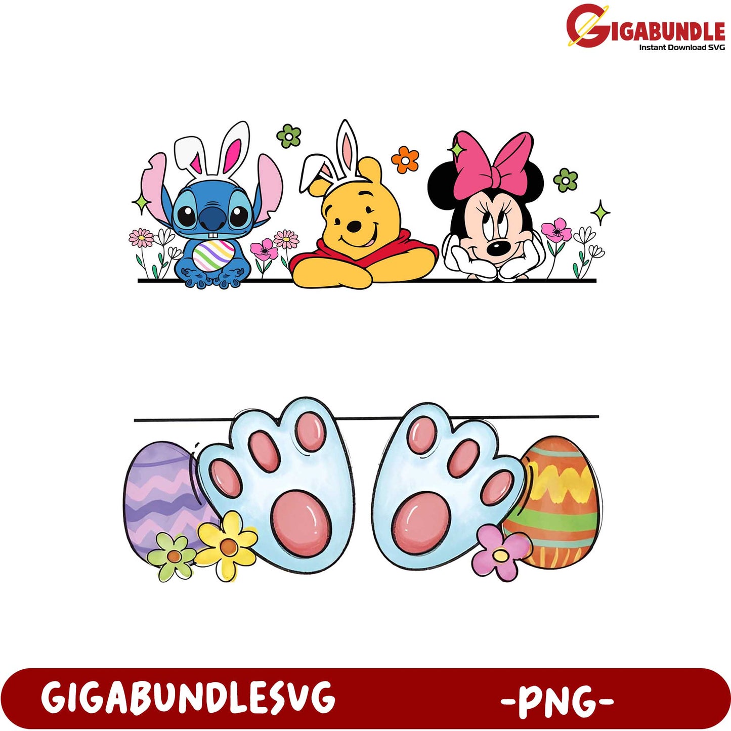 Charming Easter PNG Disney Characters and Cute Bunny Paws