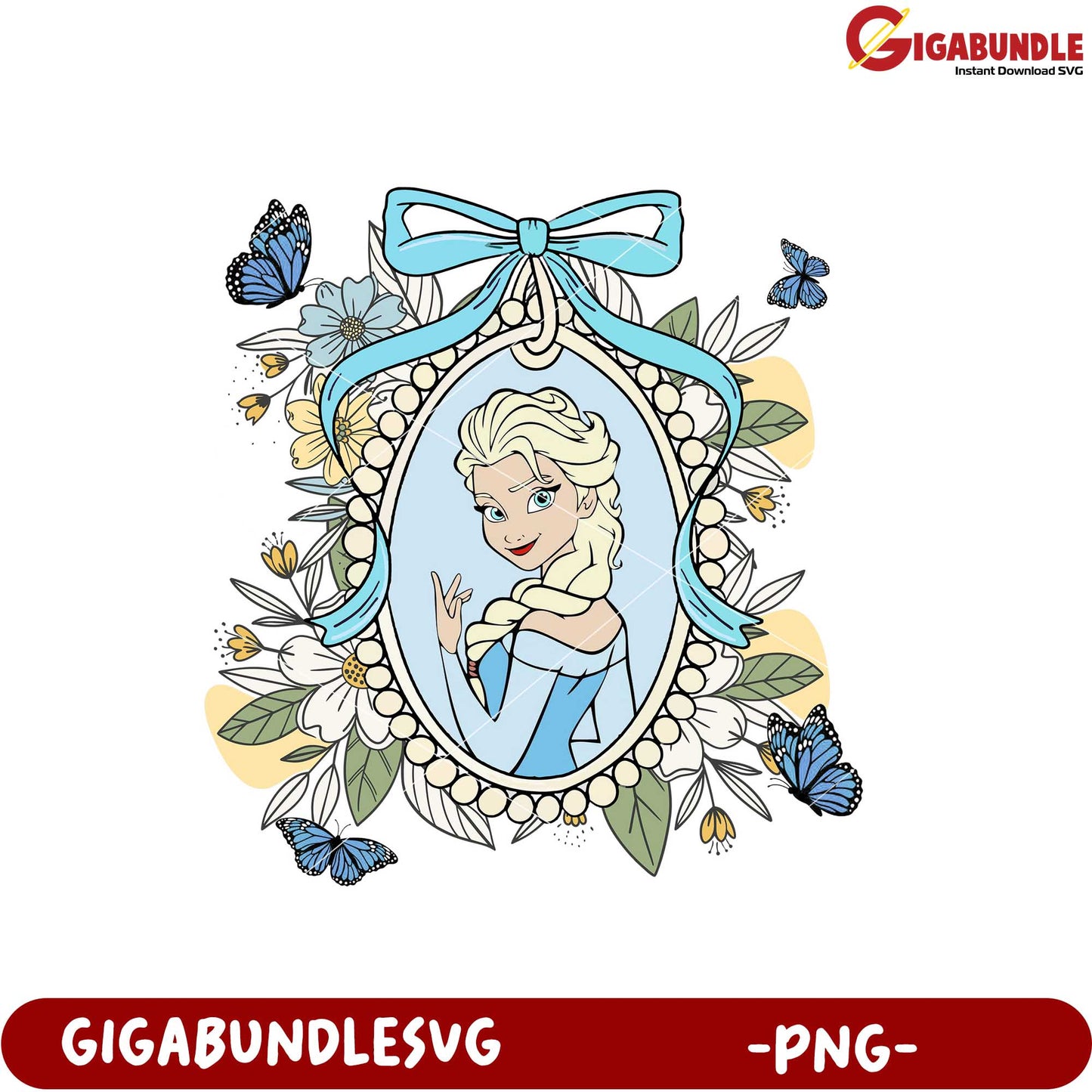 Charming Floral Frame with Elegant Character Design PNG