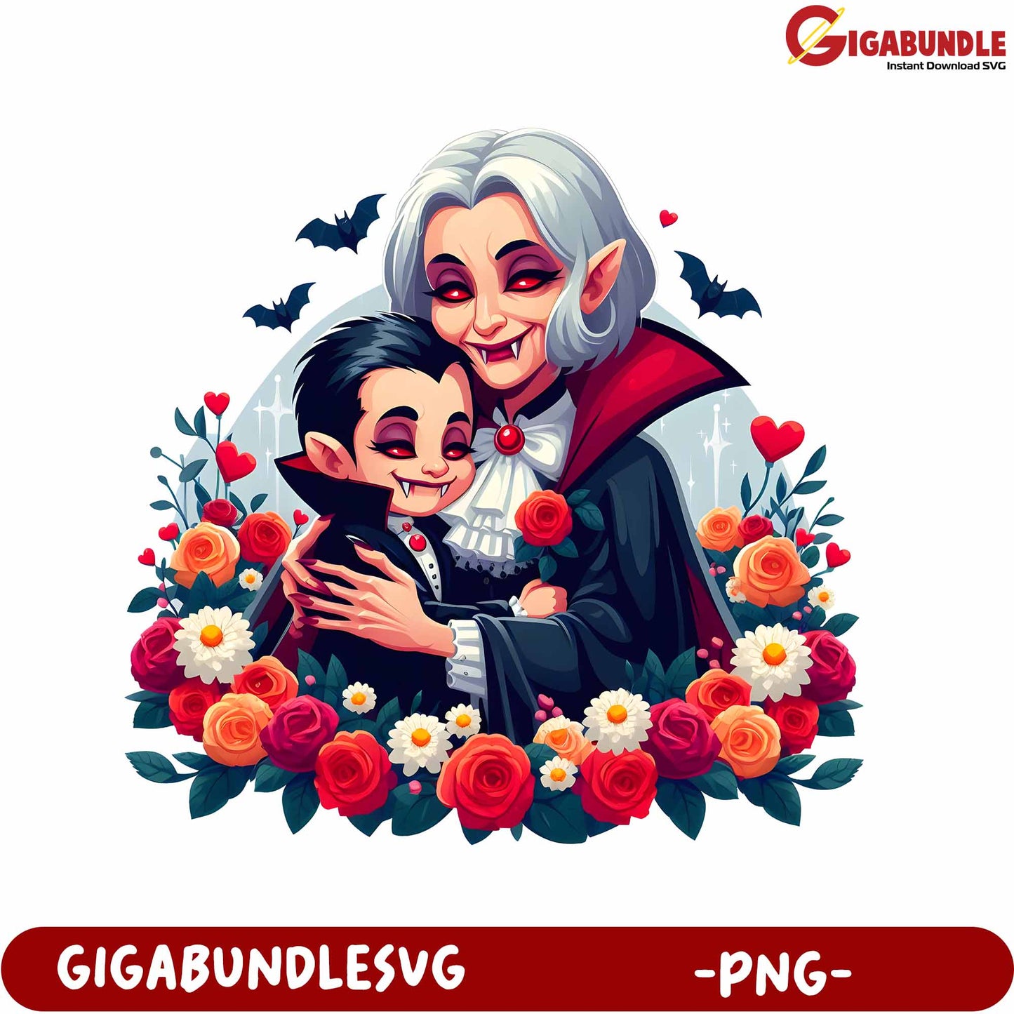 Charming Vampire Family Embrace Design in PNG Format