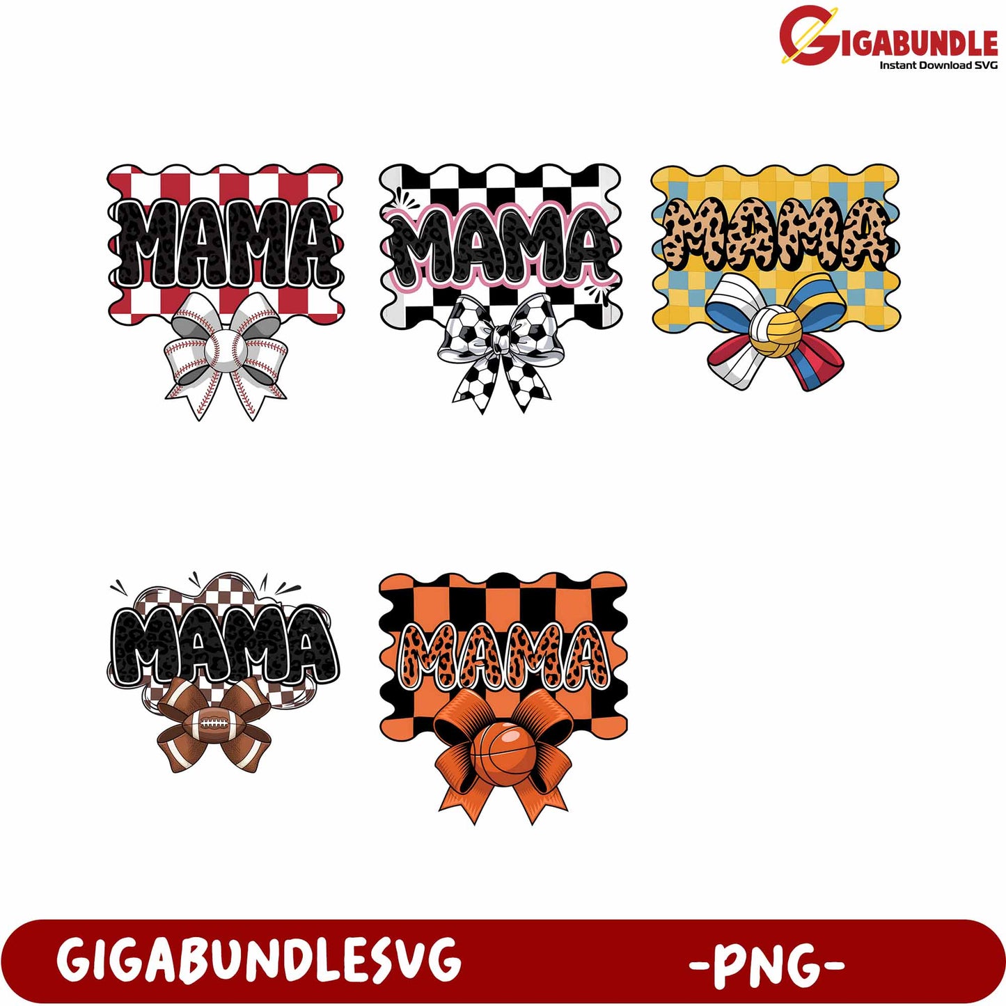 Checkered Sports Mama Bow Bundle Png