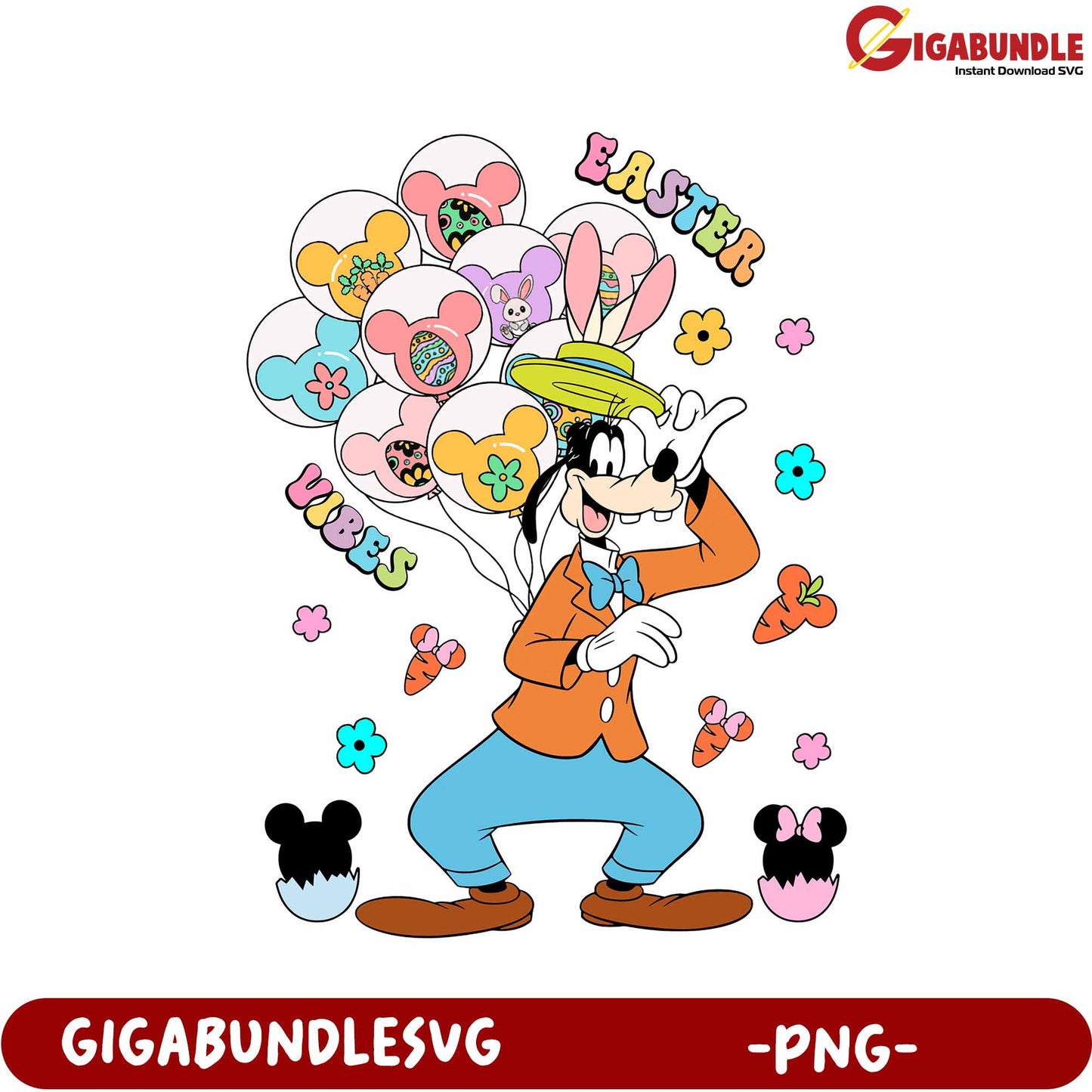 Cheerful Goofy Celebrating Easter with Balloons PNG Design