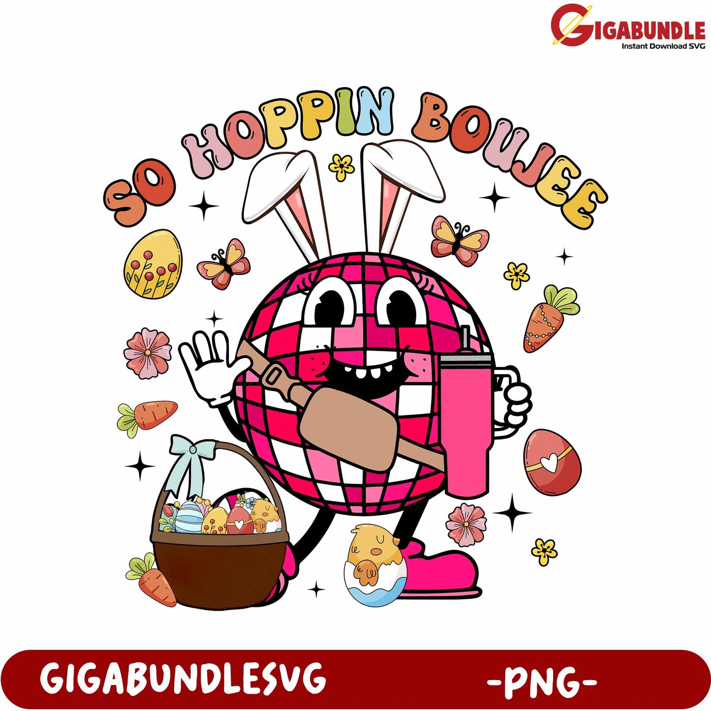 Cheerful Rabbit Disco Ball Graphic for Seasonal Celebrations PNG