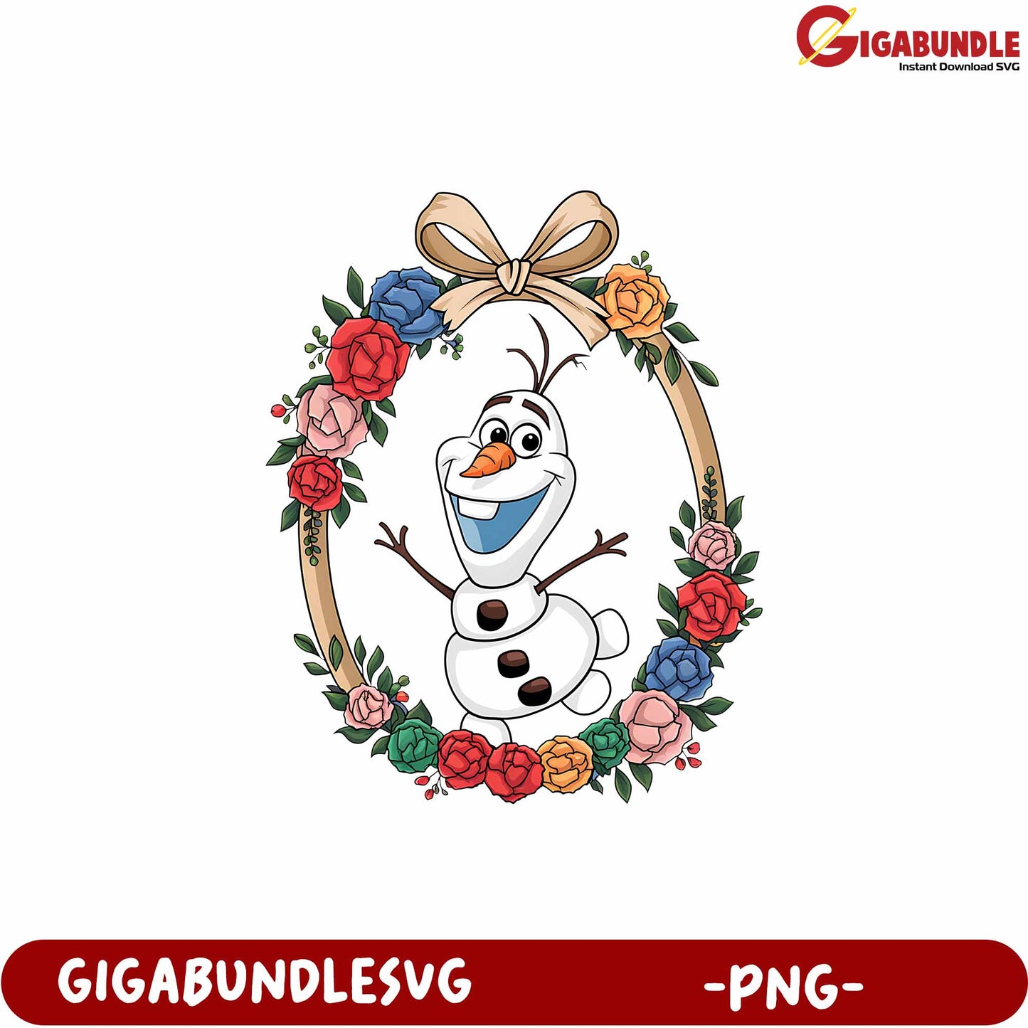Cheerful Snowman in Floral Frame Design PNG Downloadable Art