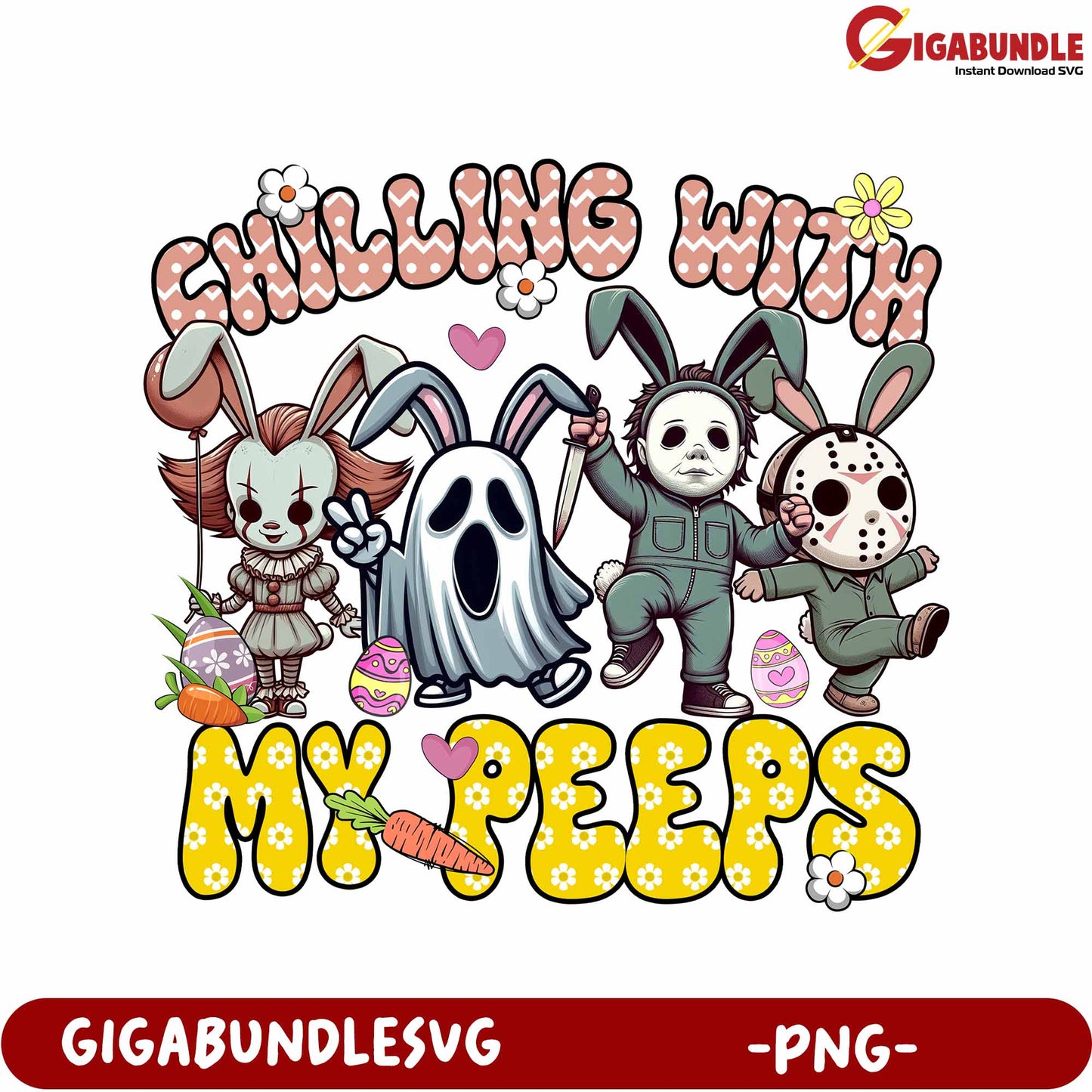 Chilling With My Peeps Fun Halloween Bunny PNG Design