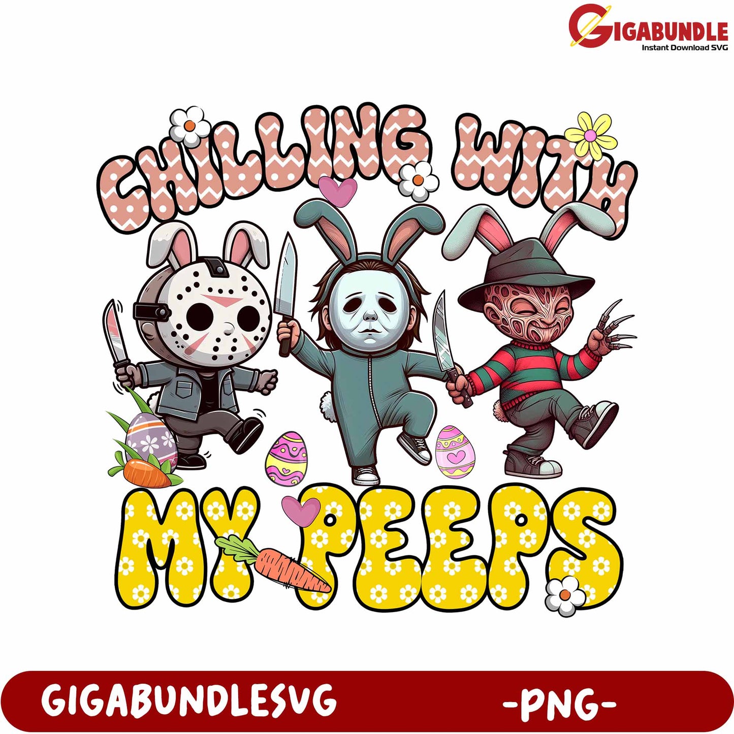 Chilling with My Peeps Fun Horror Bunny PNG Art Design