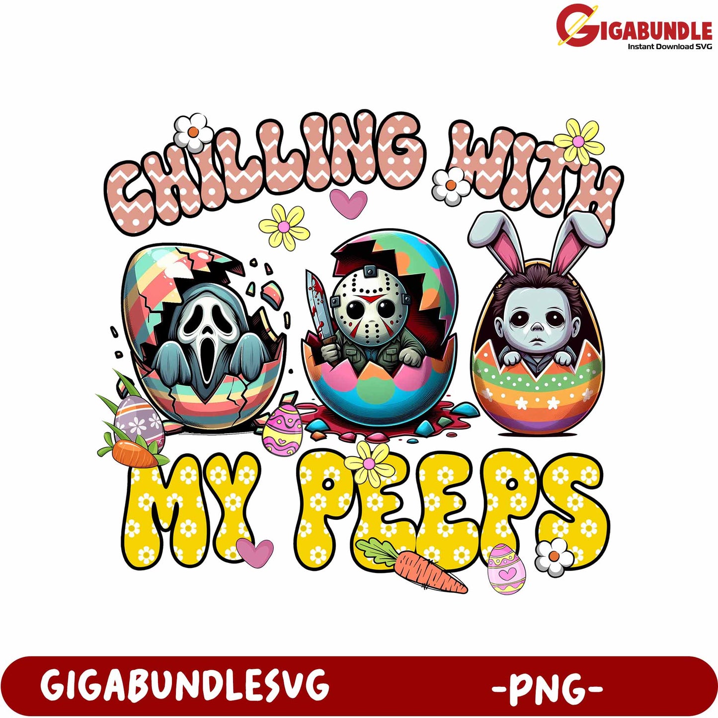 Chilling with My Peeps Unique Easter Horror Design PNG Art