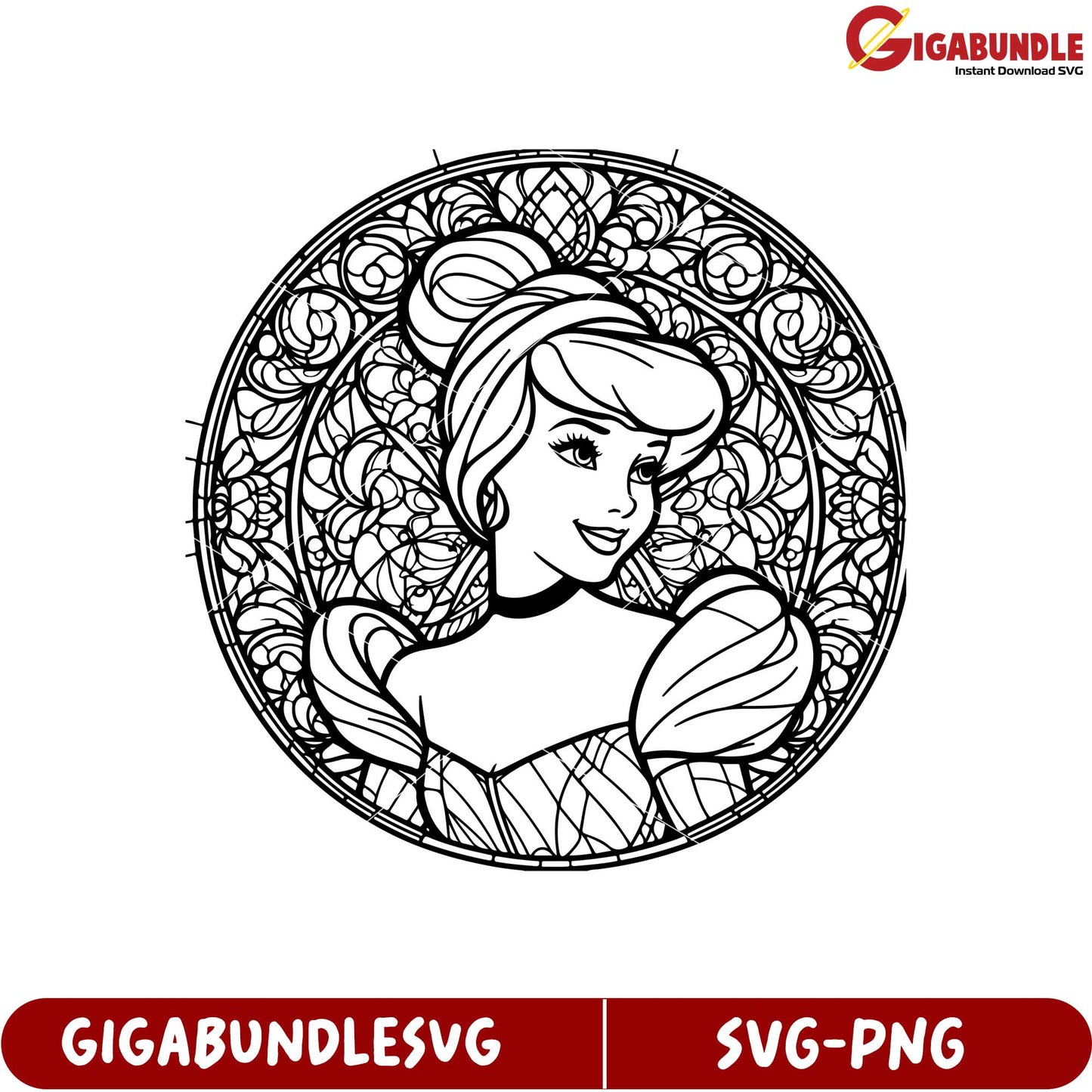 Cinderella Elegant Line Art SVG Design for Craft Projects Downloadable