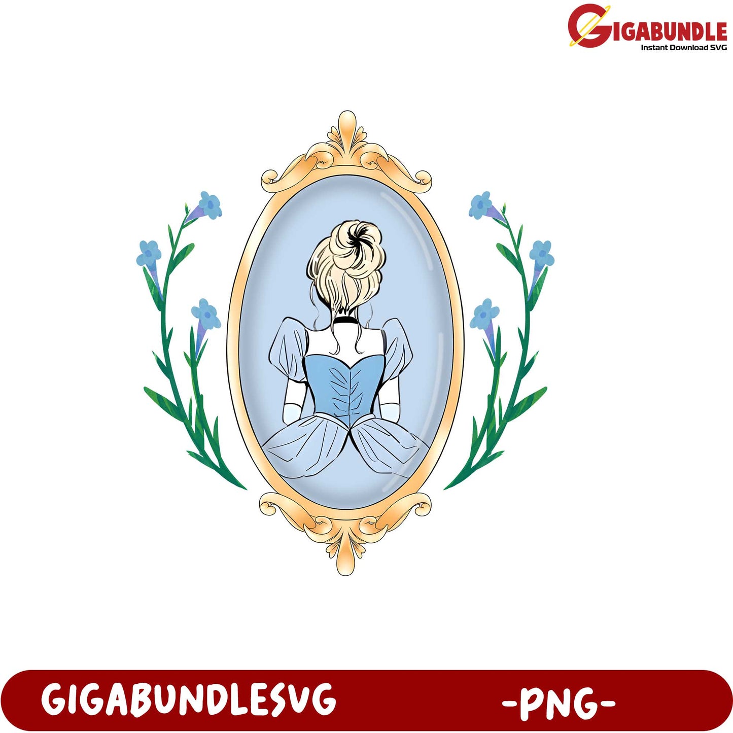 Cinderella Vintage Mirror Illustration PNG for Crafts and Design Use