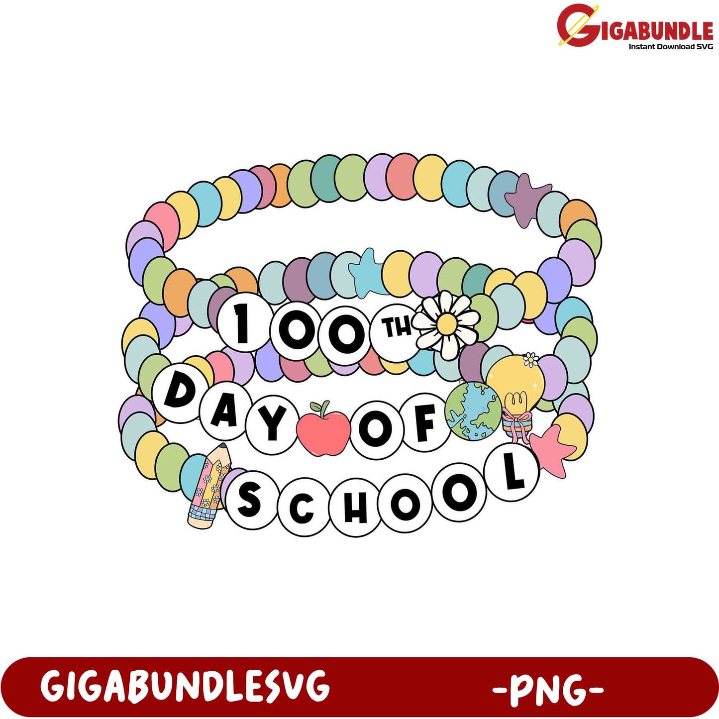 Colorful 100th Day of School Bead Bracelet PNG Art