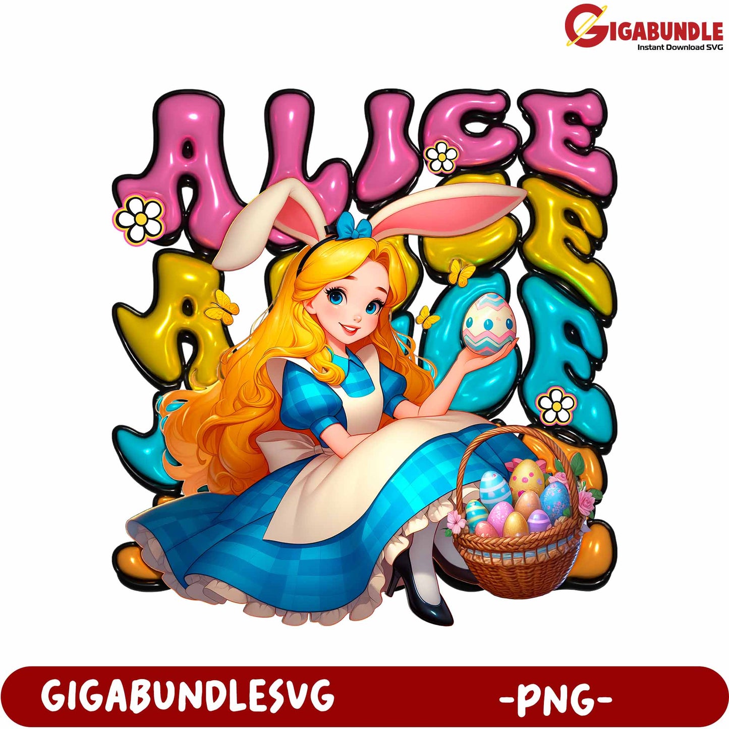 Colorful Alice Character with Easter Eggs PNG Download Art