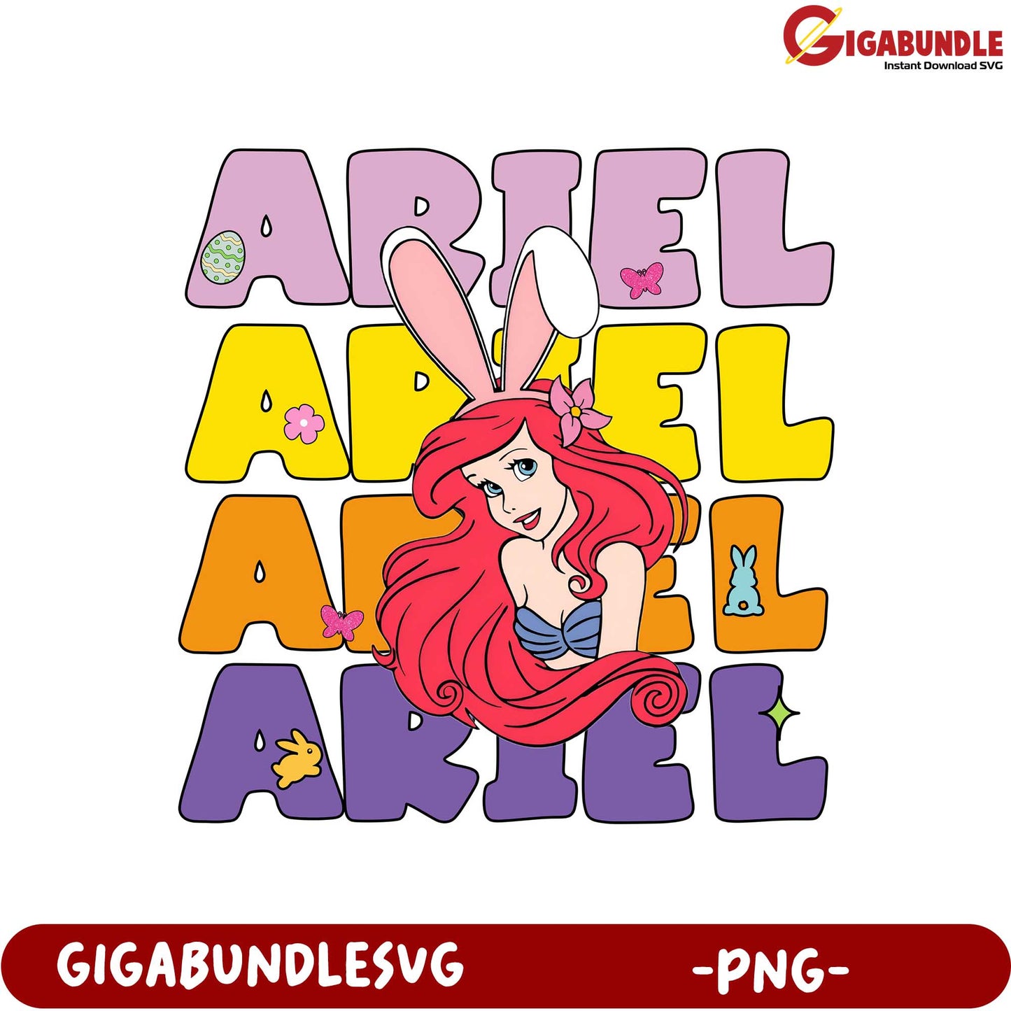 Colorful Ariel Bunny PNG Art Perfect for Easter Crafts