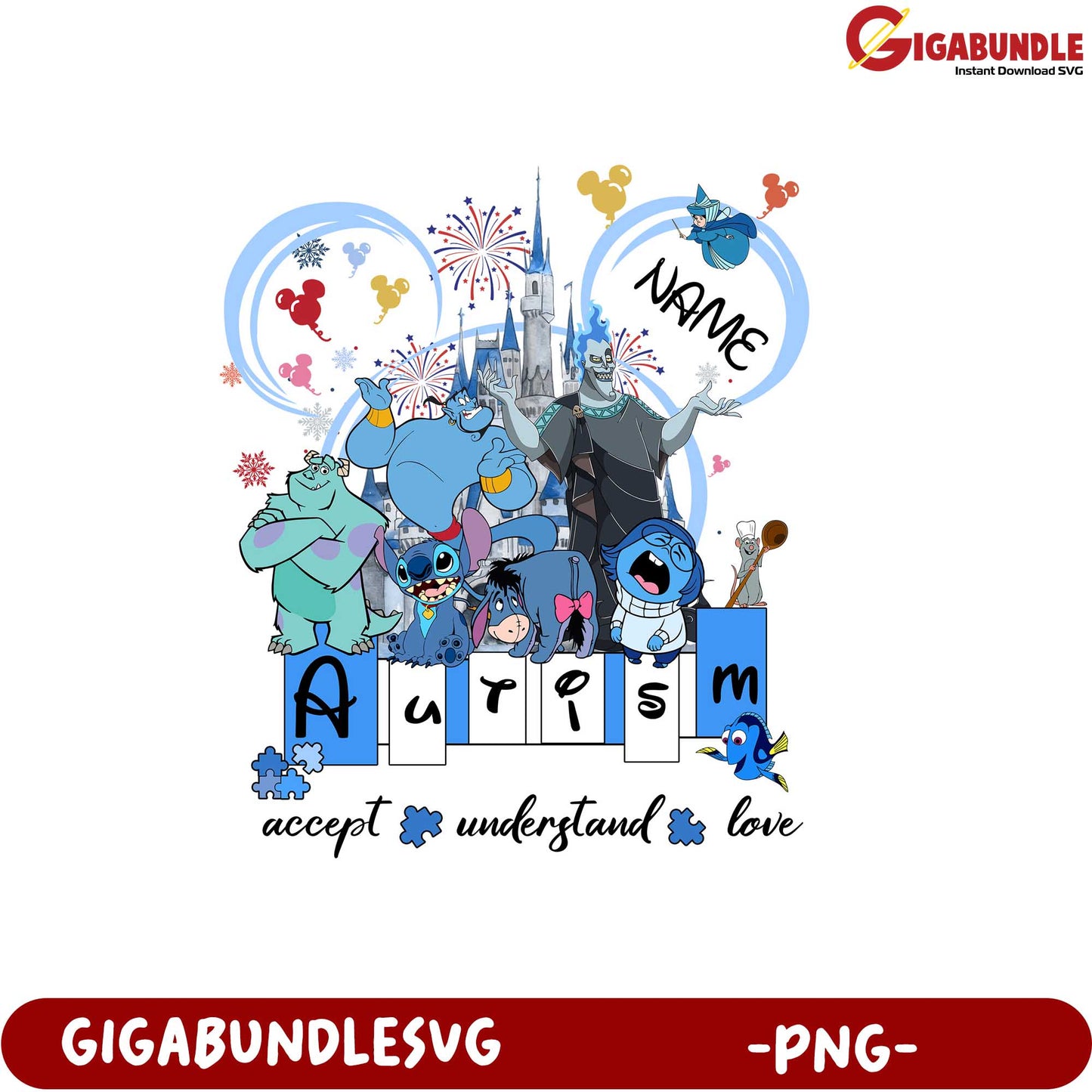 Colorful Autism Awareness Graphic with Cartoon Characters PNG Download