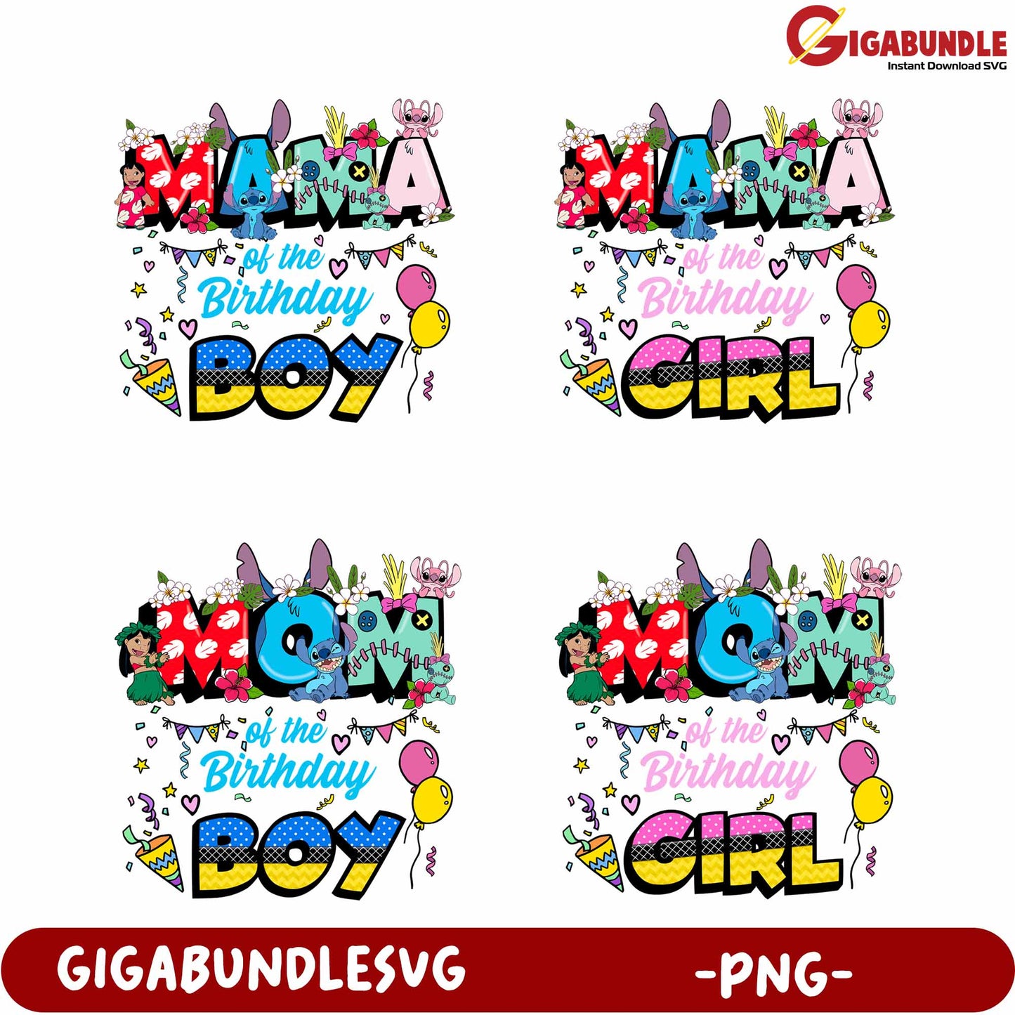 Colorful Birthday Boy and Girl PNG Designs for Moms Celebrating Festivities