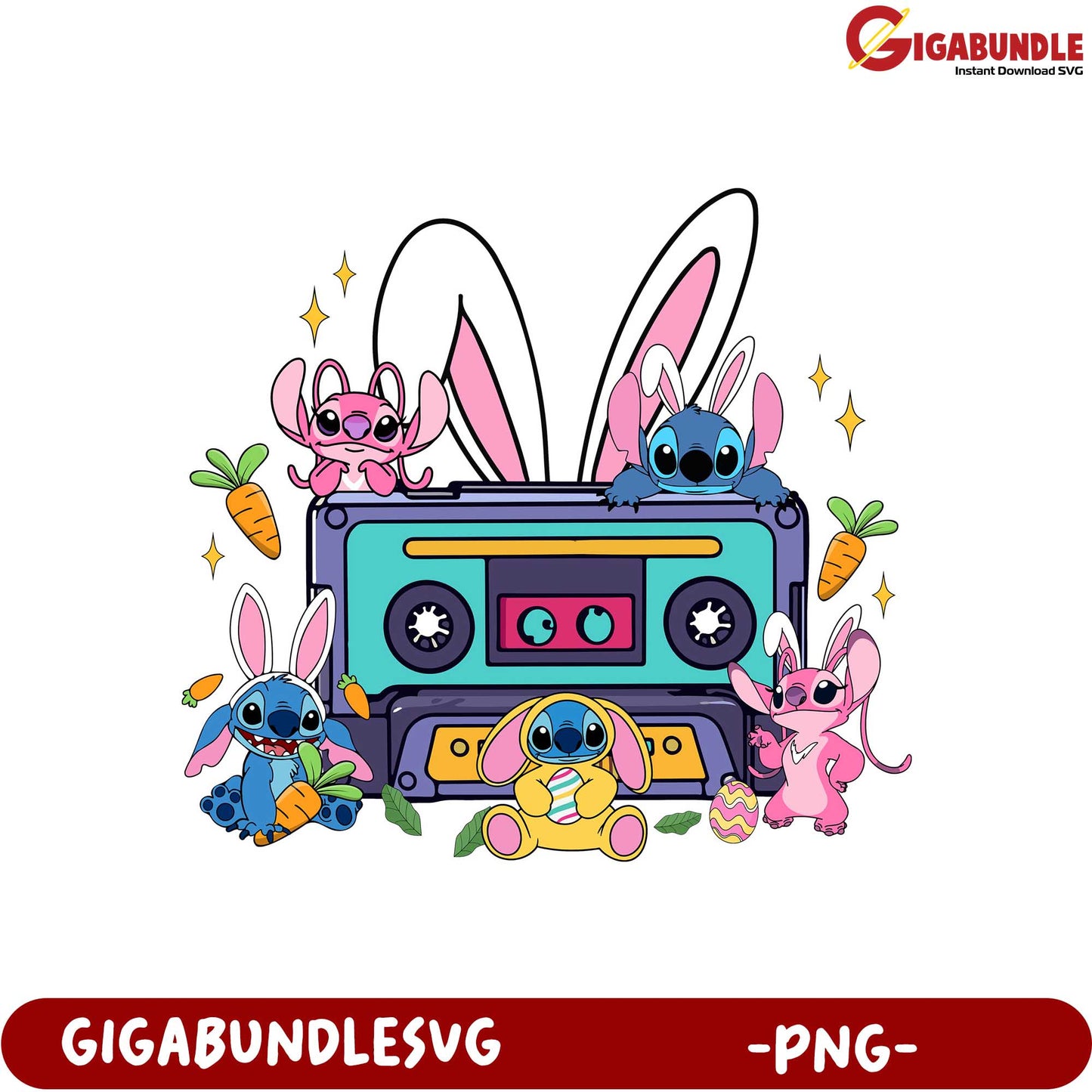 Colorful Bunny-Themed Retro Cassette PNG for Fun Designs