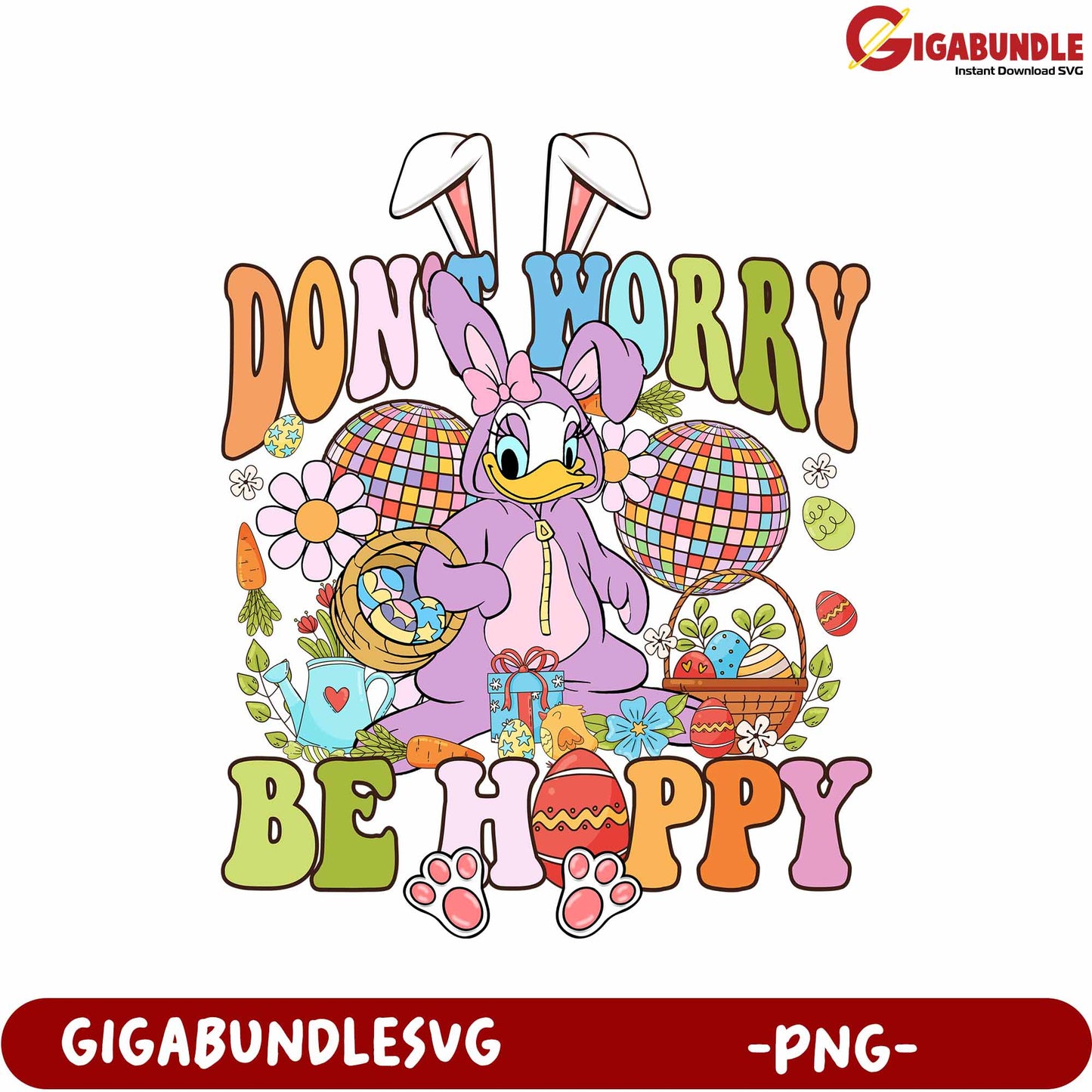 Colorful Bunny Design Don't Worry Be Happy PNG Artwork