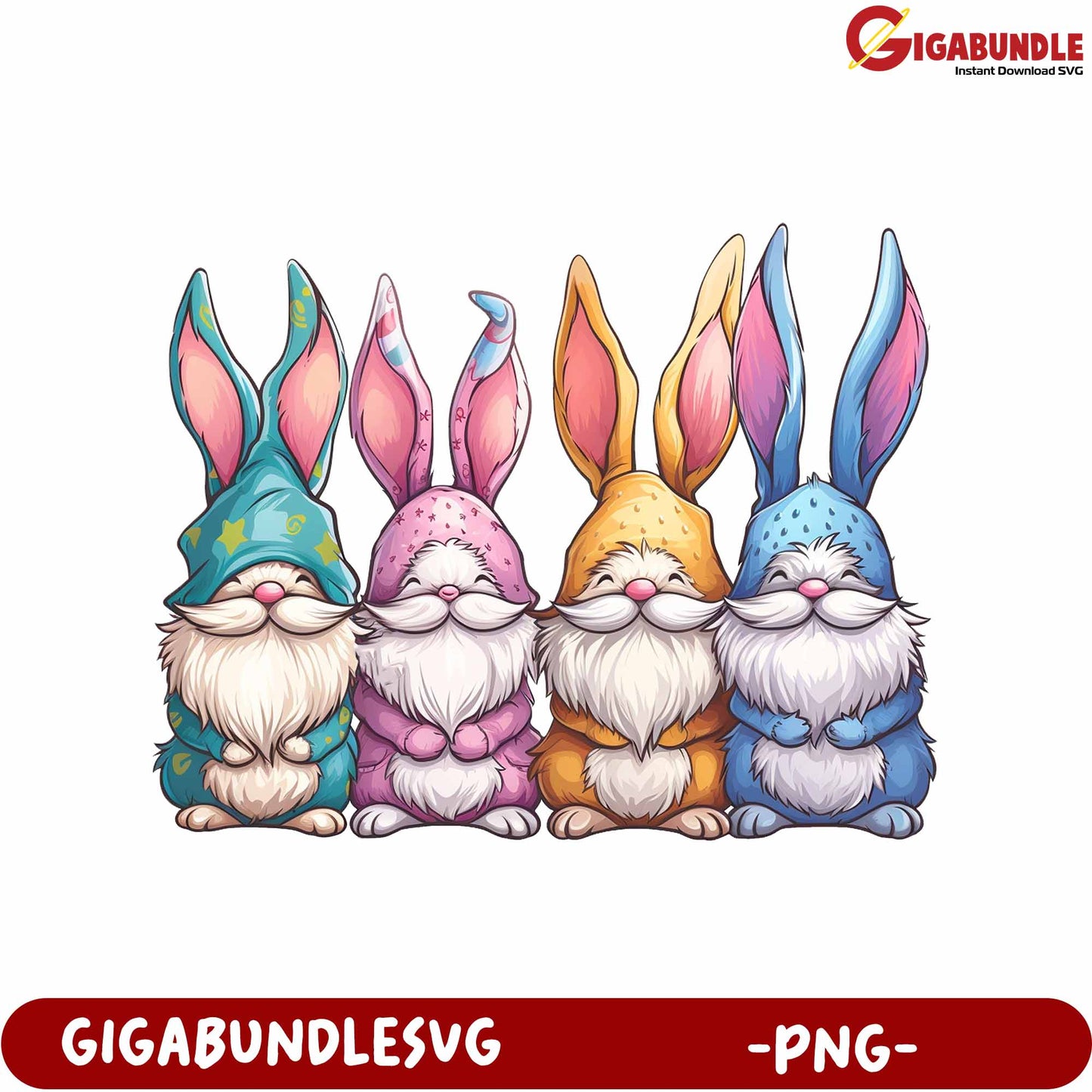 Colorful Bunny Gnomes PNG Art for Easter Celebrations Download