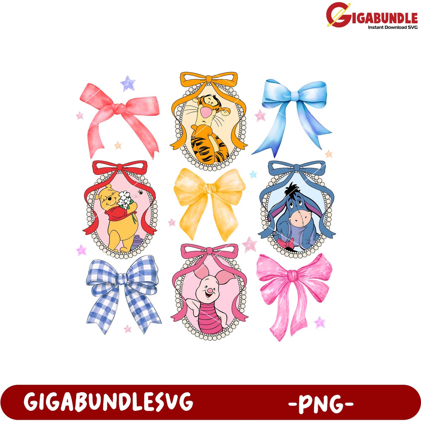 Colorful Cartoon Character Bows PNG Digital Download Art