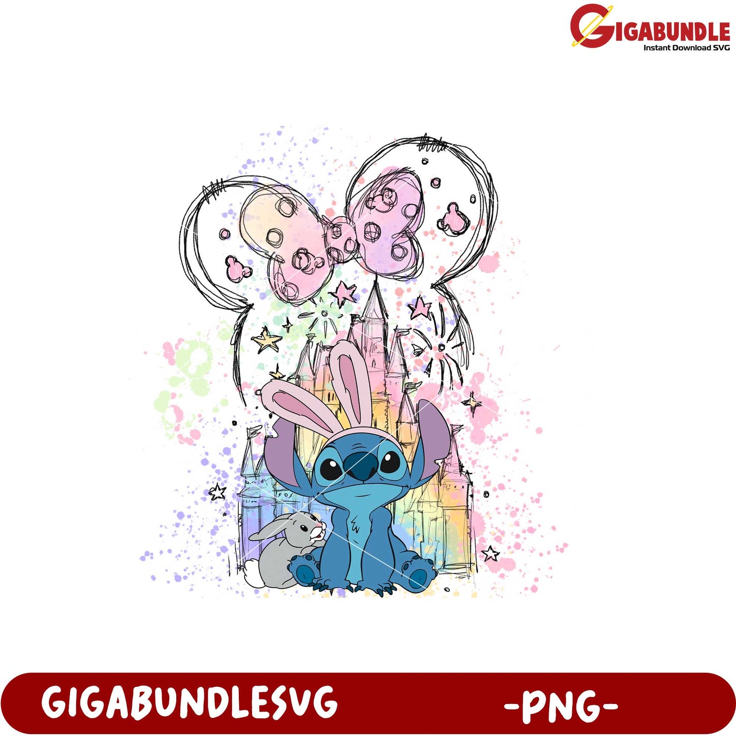 Colorful Cartoon Character with Castle and Balloons PNG