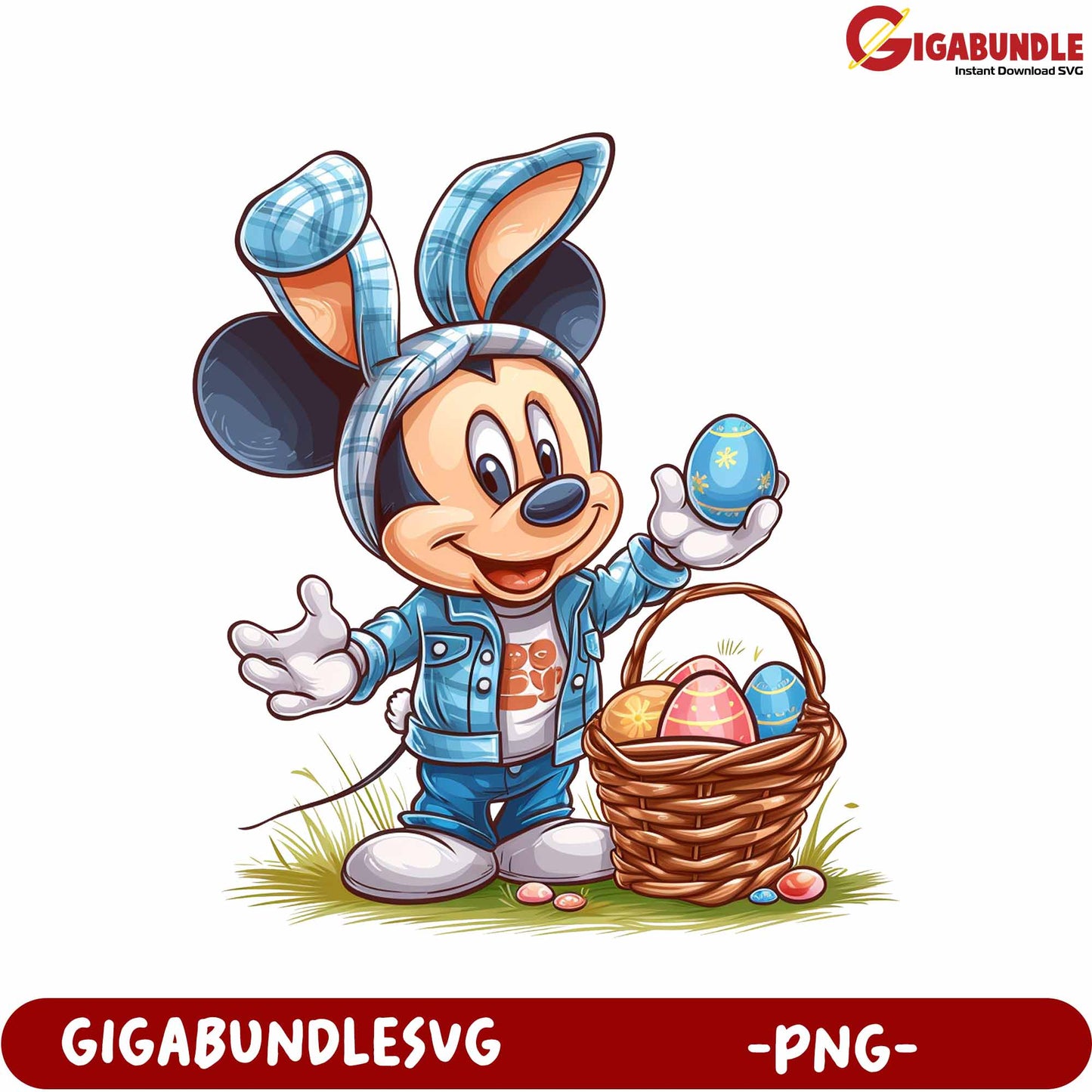 Colorful Cartoon Easter Bunny with Basket PNG Format Download