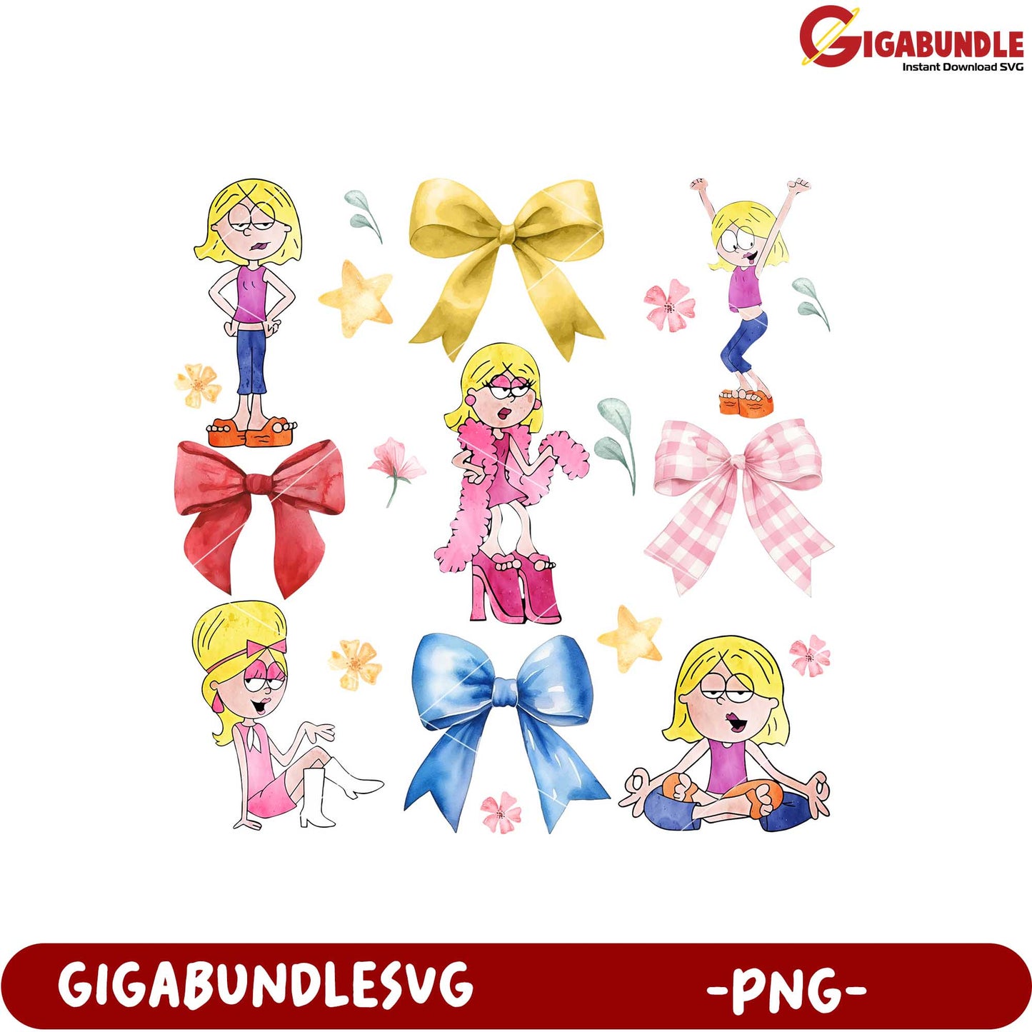 Colorful Cartoon Girls and Bows PNG Clipart Design