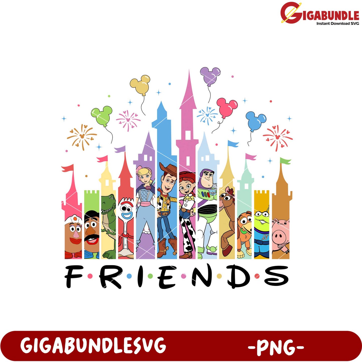 Colorful Character Friends Castle PNG Art Downloadable Design
