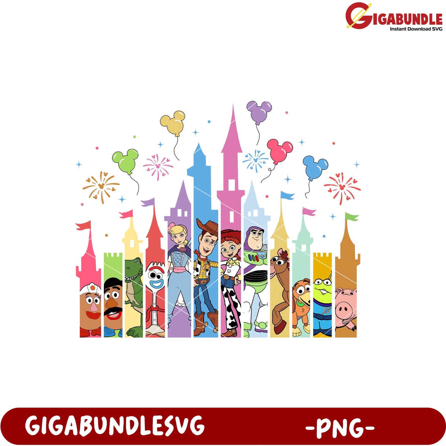 Colorful Disney Castle Characters PNG Art for Kids