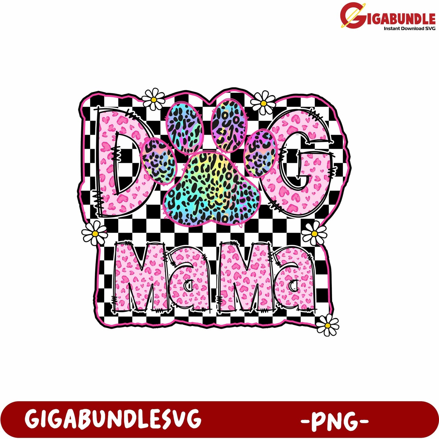 Colorful Dog Mama Design with Paw Print for Pet Lovers PNG File