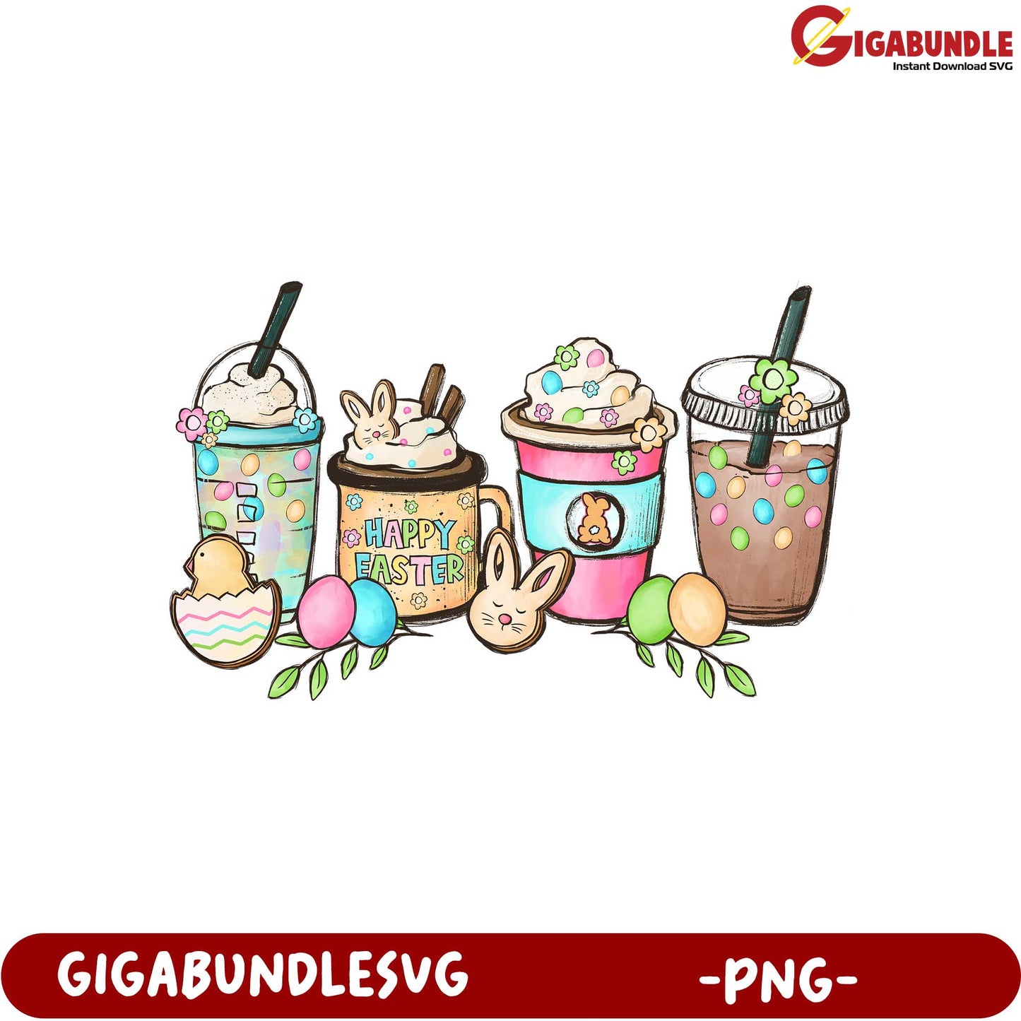 Colorful Easter-Themed Drinks and Treats PNG Design Bundle